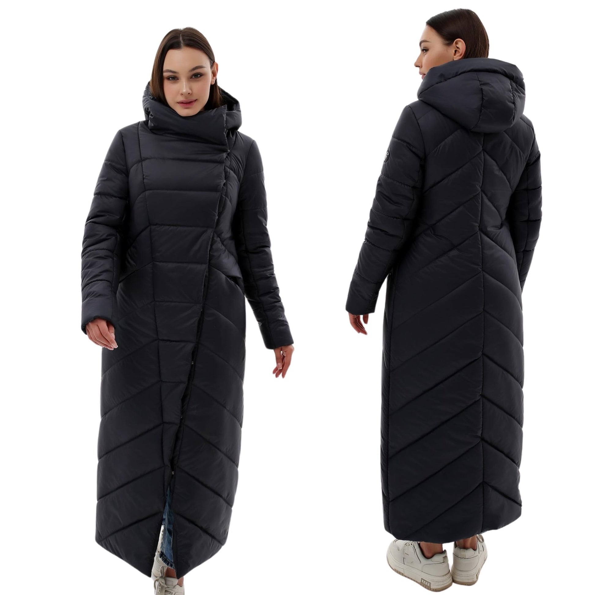 Navy Long Puffer Coat Maxi Winter Warm Women's Clothing Пуховик ПВ - 1133 Лаке Тон 180 - FAVORITTI