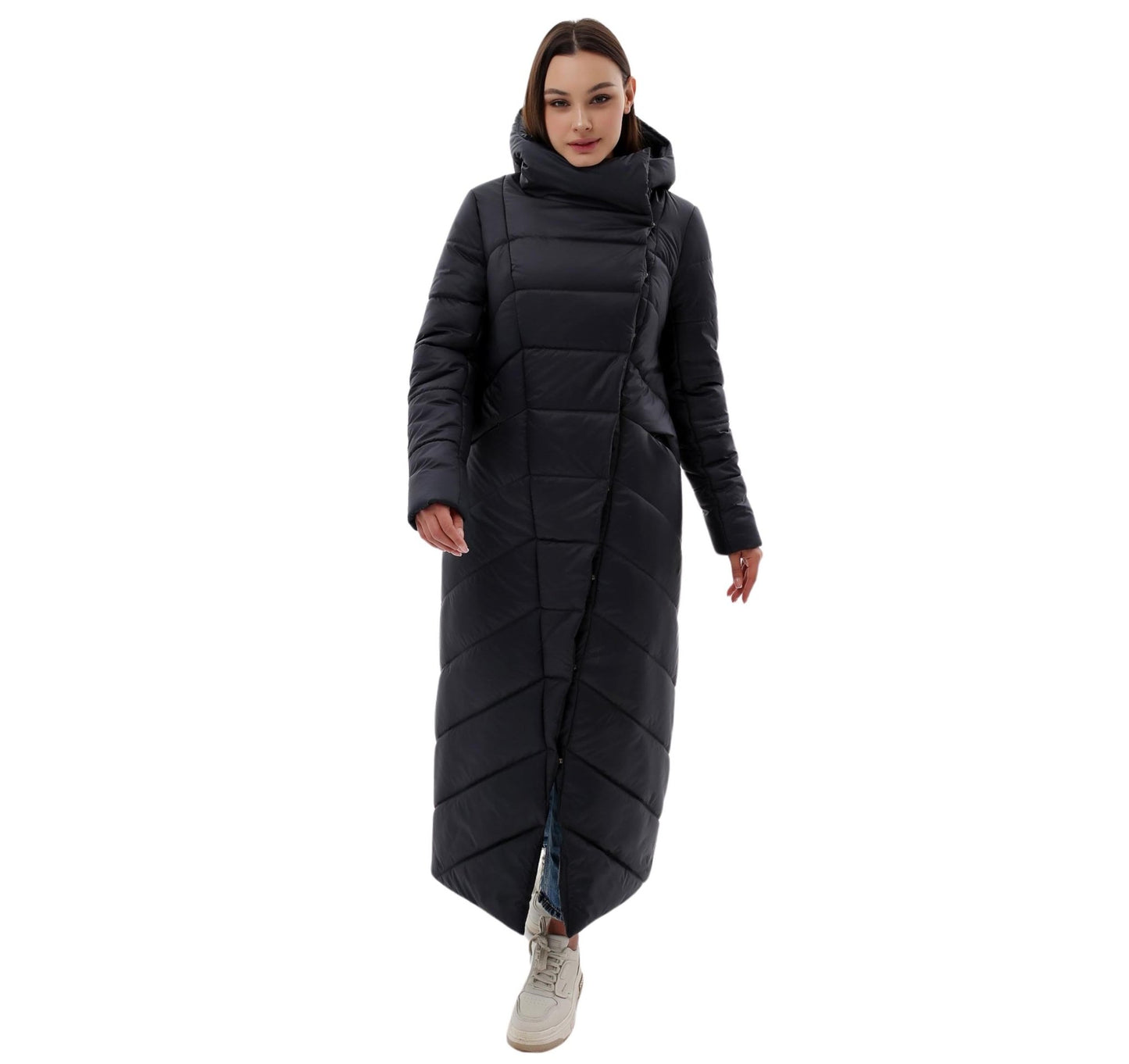 Navy Long Puffer Coat Maxi Winter Warm Women's Clothing Пуховик ПВ - 1133 Лаке Тон 180 - FAVORITTI