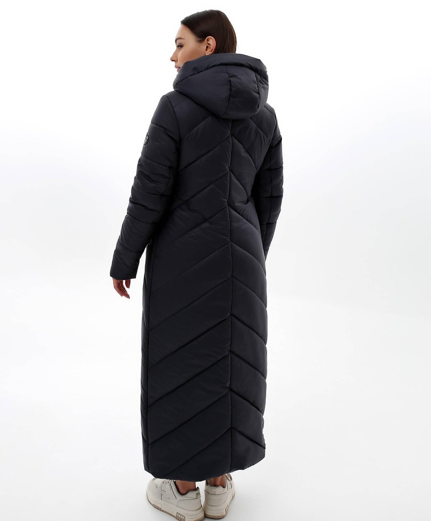Navy Long Puffer Coat Maxi Winter Warm Women's Clothing Пуховик ПВ - 1133 Лаке Тон 180 - FAVORITTI