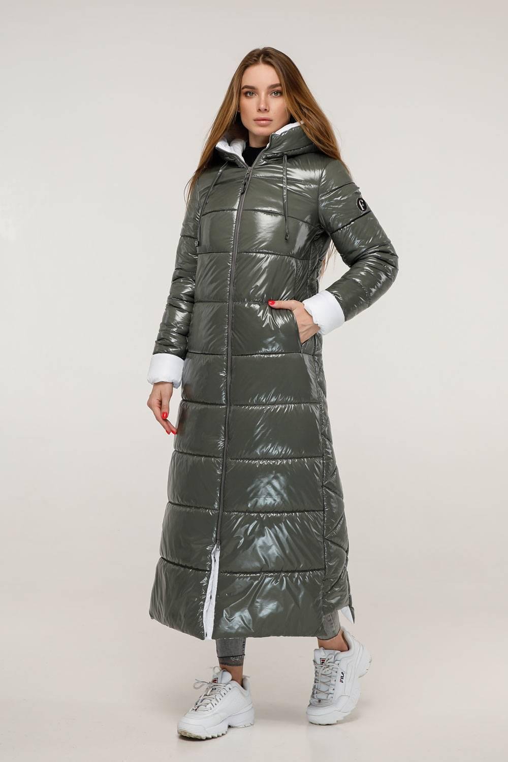 Olive White Long Puffer Coat With Hood Women Waterproof and Windproof Winter Jacket Пуховик ПВ - 1202 Лак Тон 25 + Тон 1 - FAVORITTI
