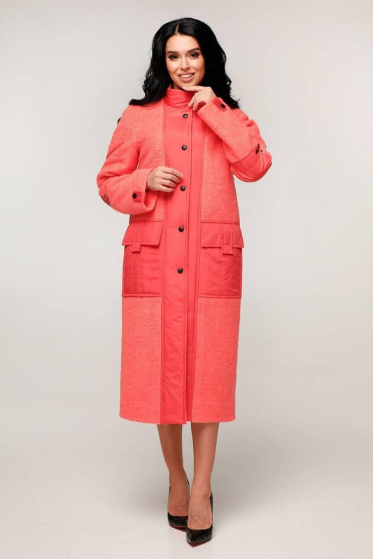 Orange Puffer Quilted Coat with Pockets for Women - Long Warm Jacket Пальто В - 1242 Art.6484 Teddy Bouclet Тон 1042 - FAVORITTI