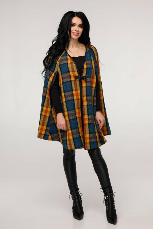 Plaid Wool Cape Women Loose Fit Cozy Stylish Oversized Coat Пончо В - 1176 Wilson Тон 3 - FAVORITTI