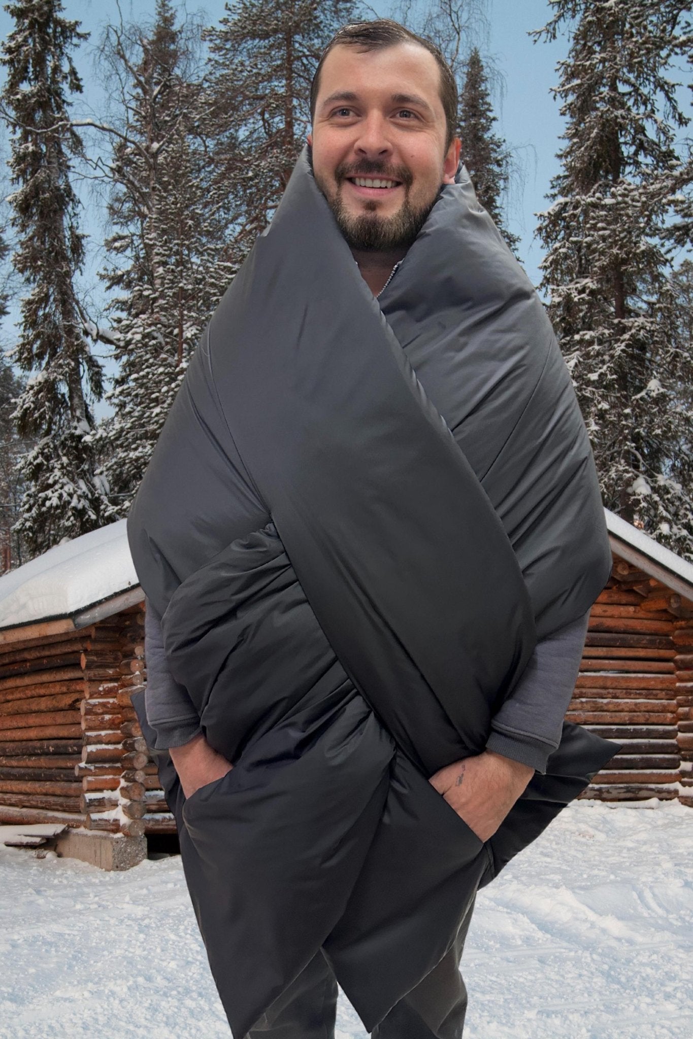 Puffer Blanket Shawl Cape Around Shoulders Wrap Large Scarf 20x100in with 2 pockets Warm Winter Mens Gift - FAVORITTI