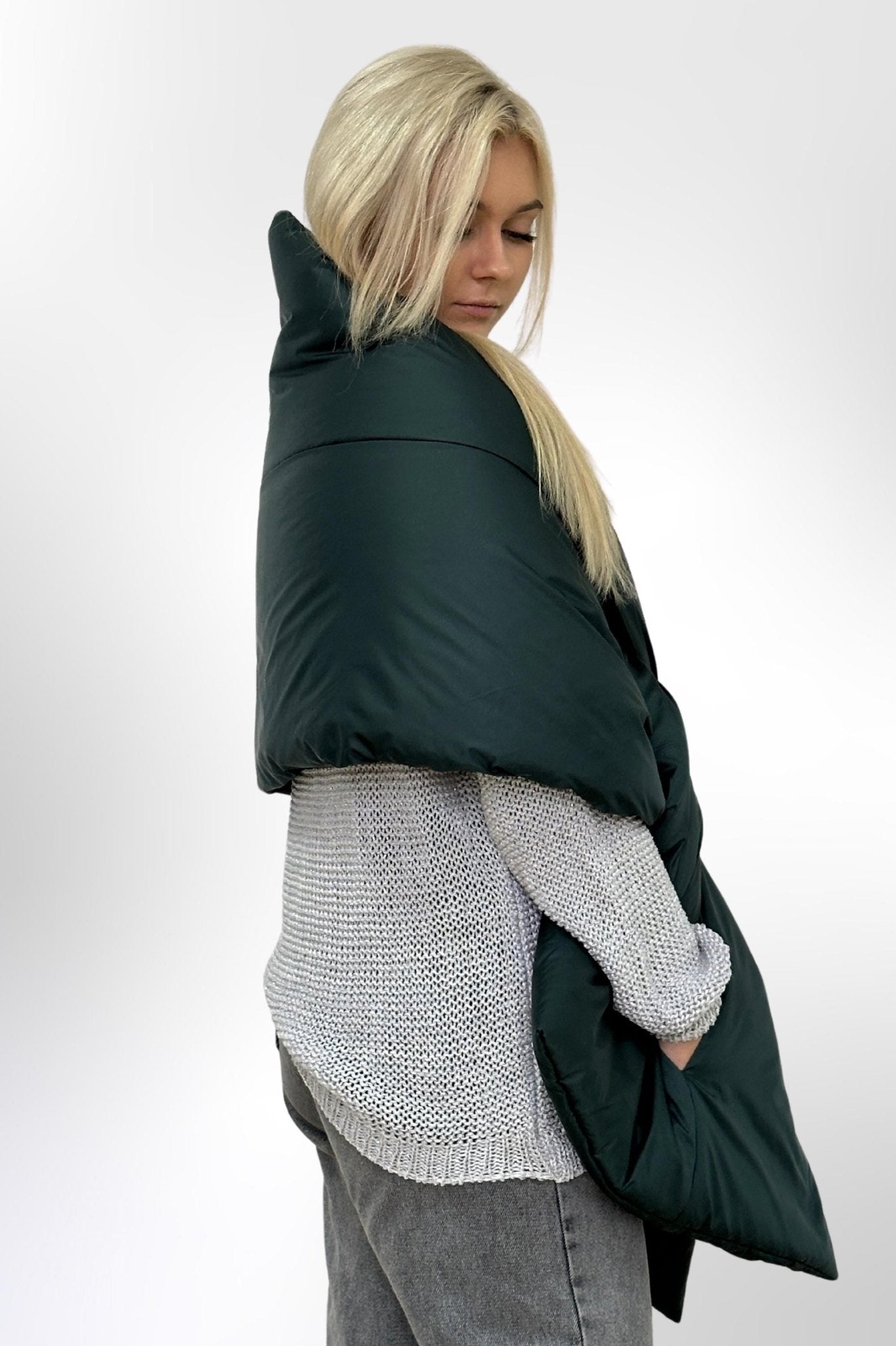 Puffer Cape Large Scarf 20x85in With Pockets Blanket Shawl Stole Around Shoulders Wrap Warm Winter Christmas Gift Womens Clothing - FAVORITTI