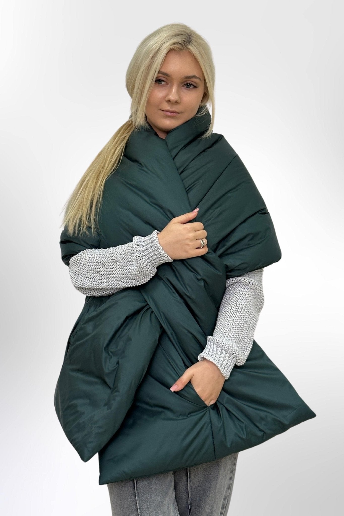 Puffer Cape Large Scarf 20x85in With Pockets Blanket Shawl Stole Around Shoulders Wrap Warm Winter Christmas Gift Womens Clothing - FAVORITTI