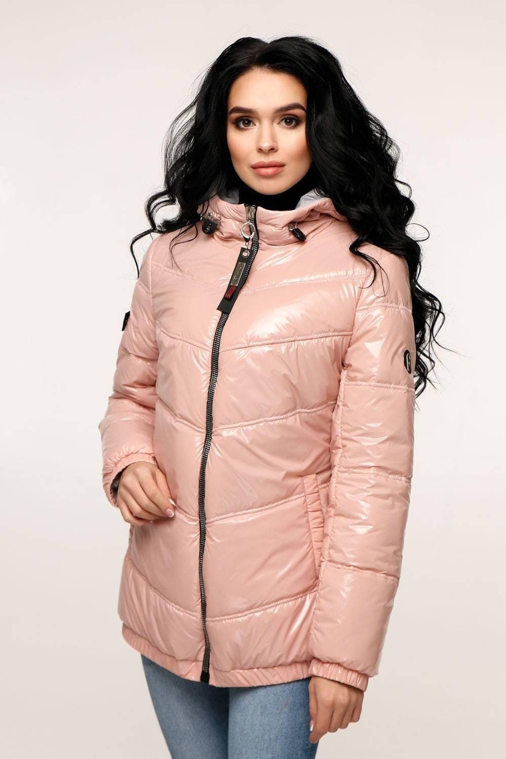 Puffer Jacket Women Puffy Hooded Coat Waterproof and Windproof Куртка В - 1237 Лак Тон 19 + Тон 5А - FAVORITTI