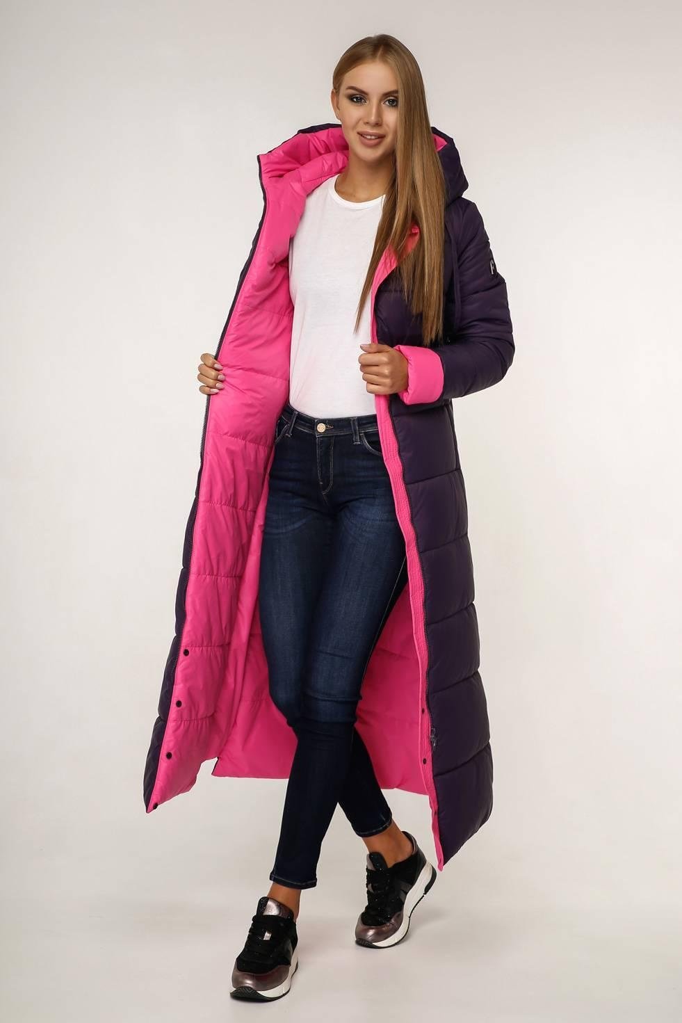 Purple Hot Pink Long Puffer Coat With Hood Women Waterproof and Windproof Winter Jacket Пуховик ПВ - 1202 Лаке Тон 33 + Тон 111 - FAVORITTI