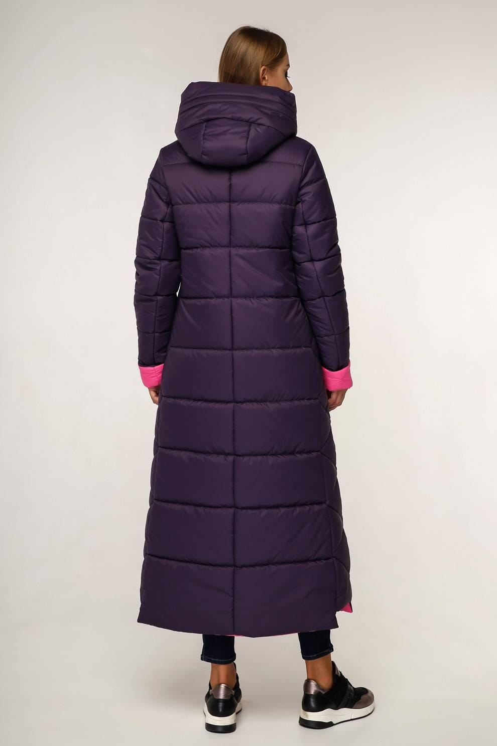 Purple Hot Pink Long Puffer Coat With Hood Women Waterproof and Windproof Winter Jacket Пуховик ПВ - 1202 Лаке Тон 33 + Тон 111 - FAVORITTI