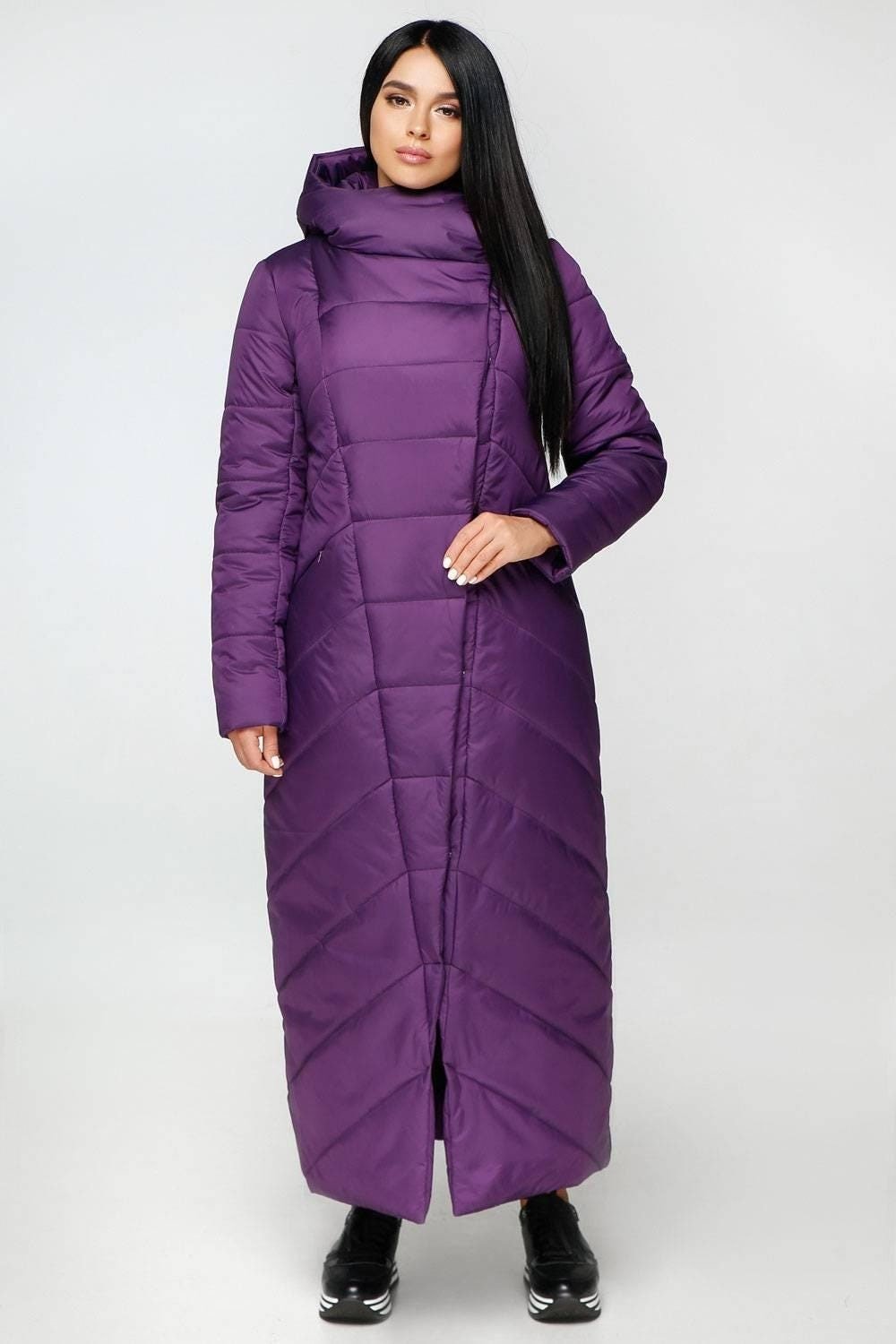 Purple Long Puffer Coat Winter Warm Women's Clothing Пуховик ПВ - 1133 Лаке Тон 33 - FAVORITTI