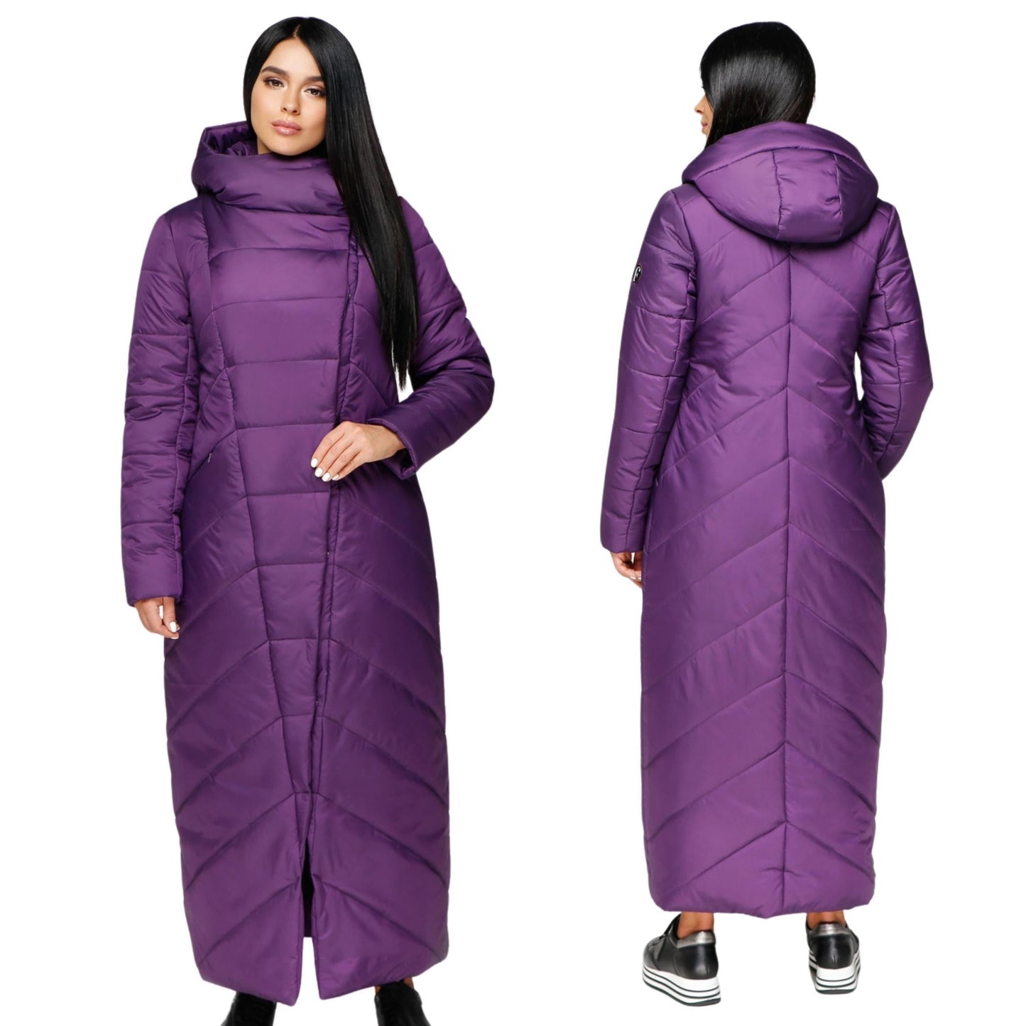Purple Long Puffer Coat Winter Warm Women's Clothing Пуховик ПВ - 1133 Лаке Тон 33 - FAVORITTI