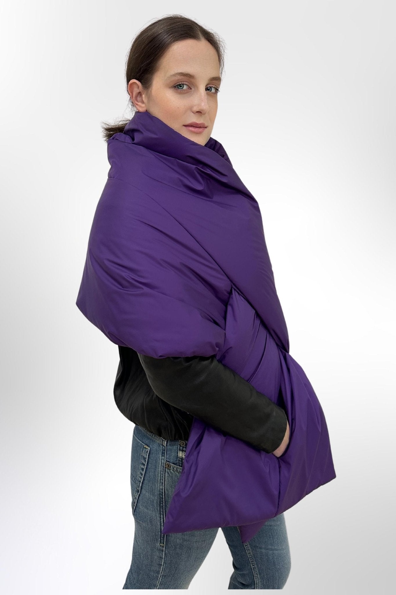 Purple Puffer Blanket Shawl Stole Around Shoulders Wrap Cape Large Scarf 20x85in With Pockets Warm Winter Christmas Gift Womens Clothing - FAVORITTI