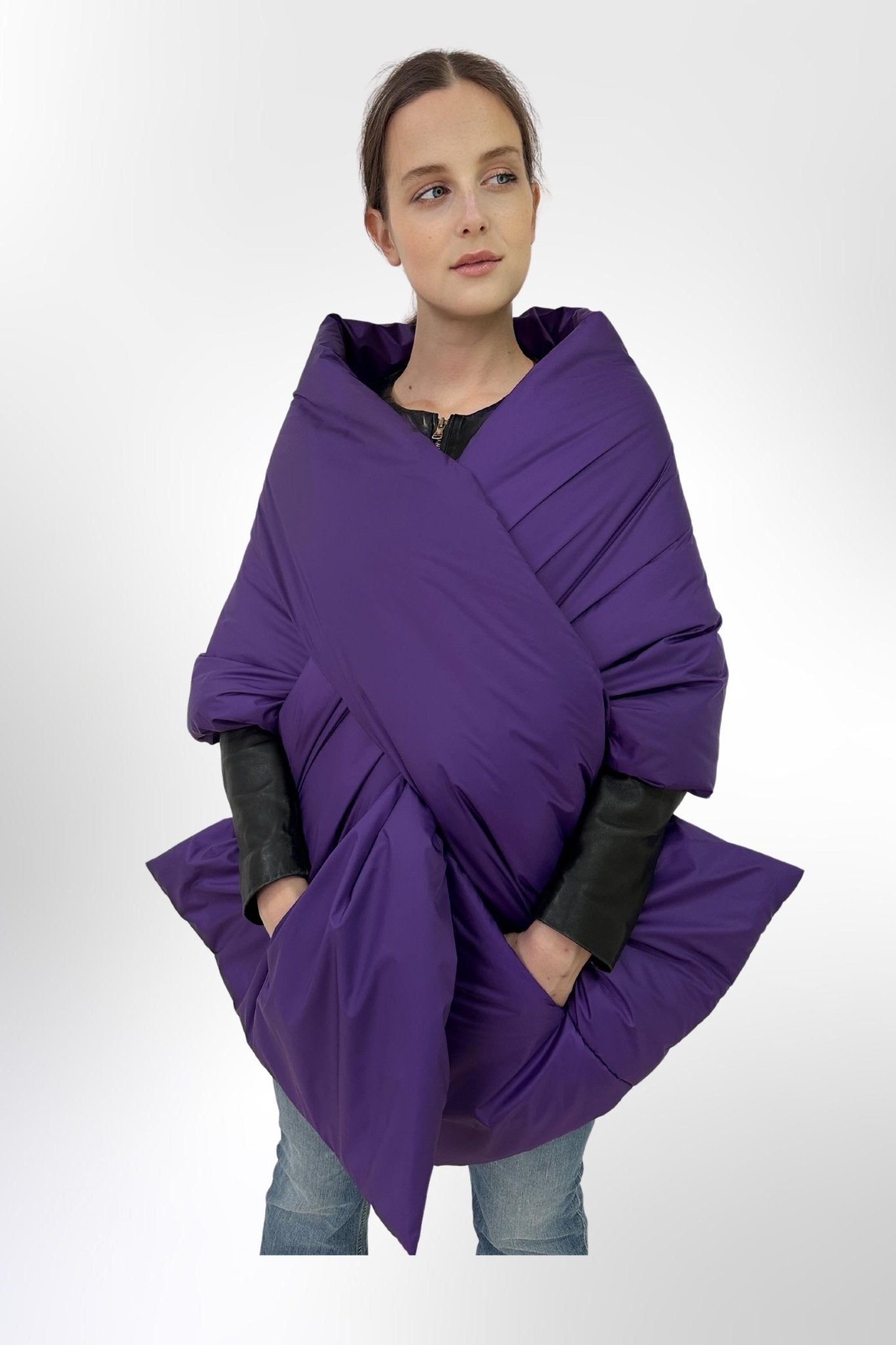 Purple Puffer Blanket Shawl Stole Around Shoulders Wrap Cape Large Scarf 20x85in With Pockets Warm Winter Christmas Gift Womens Clothing - FAVORITTI