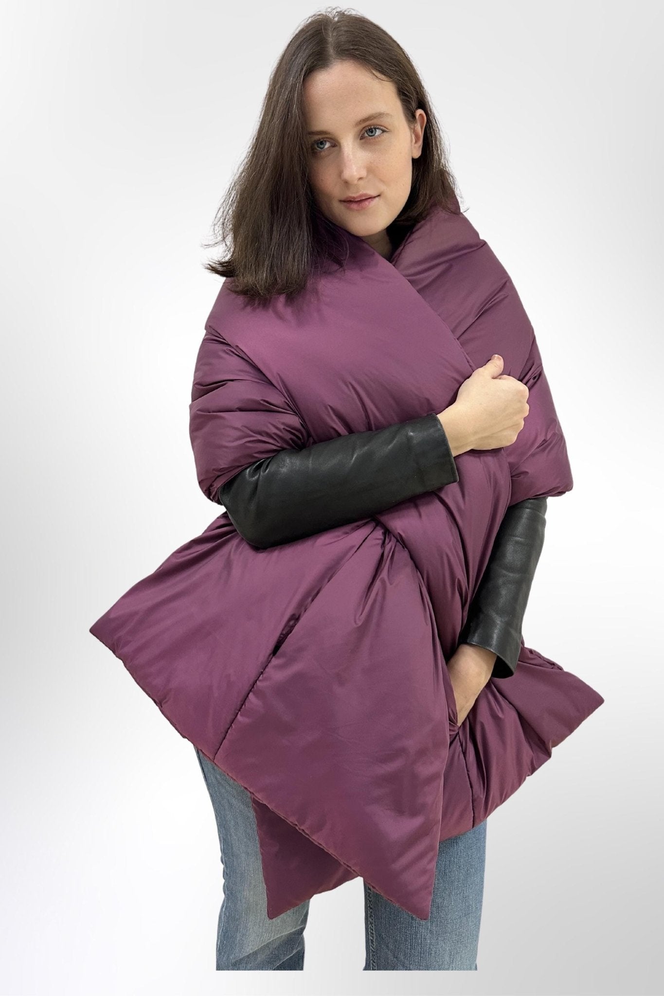 Purple Puffer Blanket Shawl Stole Around Shoulders Wrap Cape Large Scarf 20x85in With Pockets Warm Winter Christmas Gift Womens Clothing - FAVORITTI