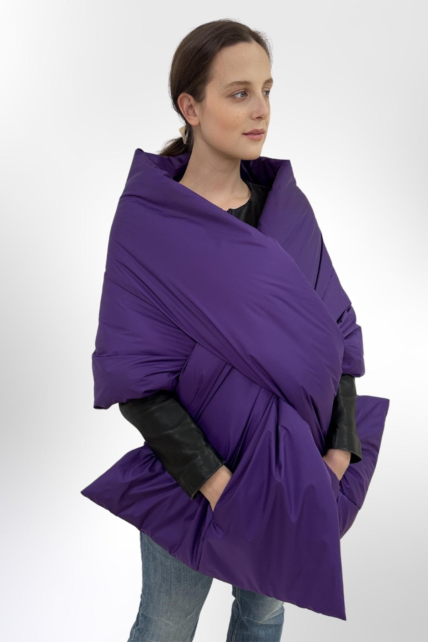 Purple Puffer Blanket Shawl Stole Around Shoulders Wrap Cape Large Scarf 20x85in With Pockets Warm Winter Christmas Gift Womens Clothing - FAVORITTI