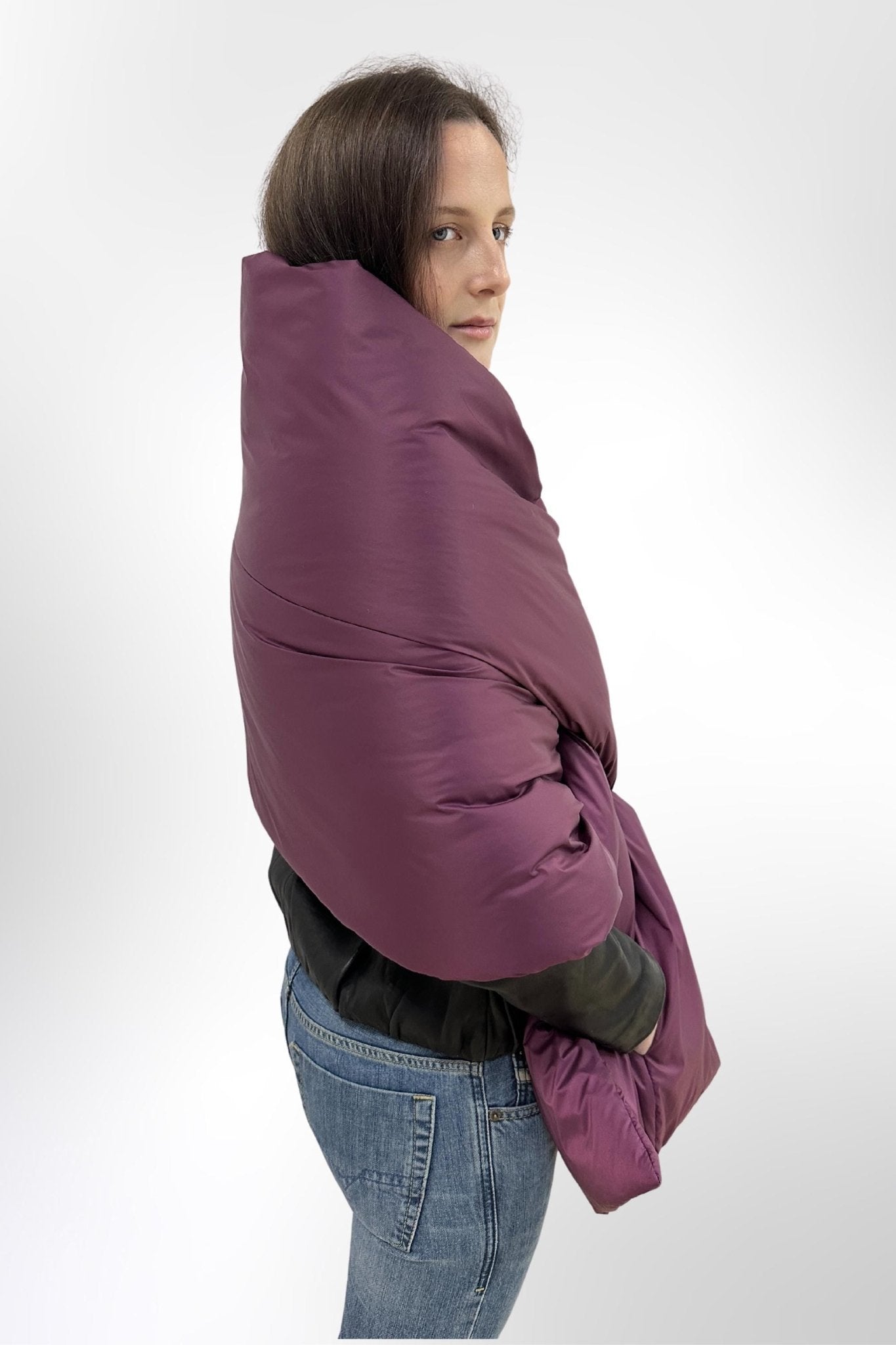 Purple Puffer Blanket Shawl Stole Around Shoulders Wrap Cape Large Scarf 20x85in With Pockets Warm Winter Christmas Gift Womens Clothing - FAVORITTI