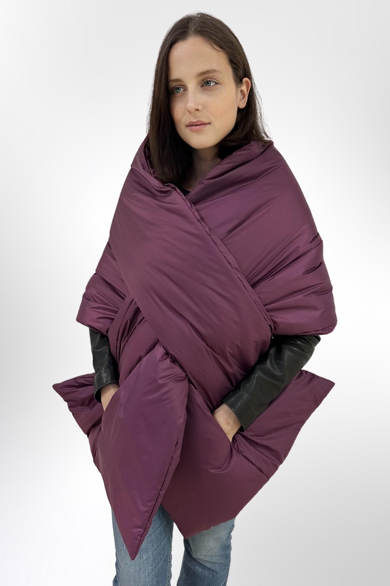 Purple Puffer Blanket Shawl Stole Around Shoulders Wrap Cape Large Scarf 20x85in With Pockets Warm Winter Christmas Gift Womens Clothing - FAVORITTI