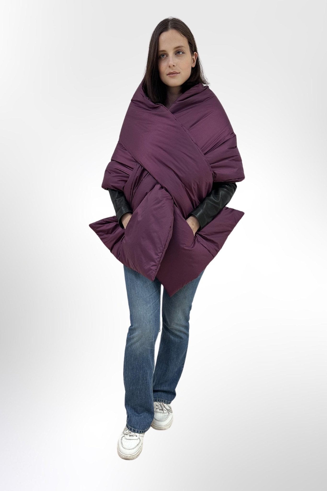 Purple Puffer Blanket Shawl Stole Around Shoulders Wrap Cape Large Scarf 20x85in With Pockets Warm Winter Christmas Gift Womens Clothing - FAVORITTI