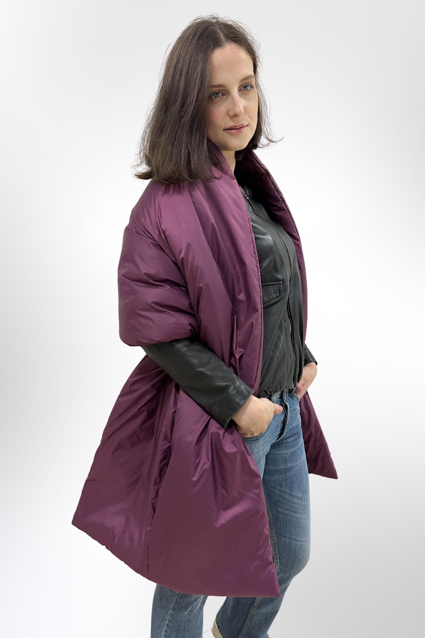 Purple Puffer Blanket Shawl Stole Around Shoulders Wrap Cape Large Scarf 20x85in With Pockets Warm Winter Christmas Gift Womens Clothing - FAVORITTI