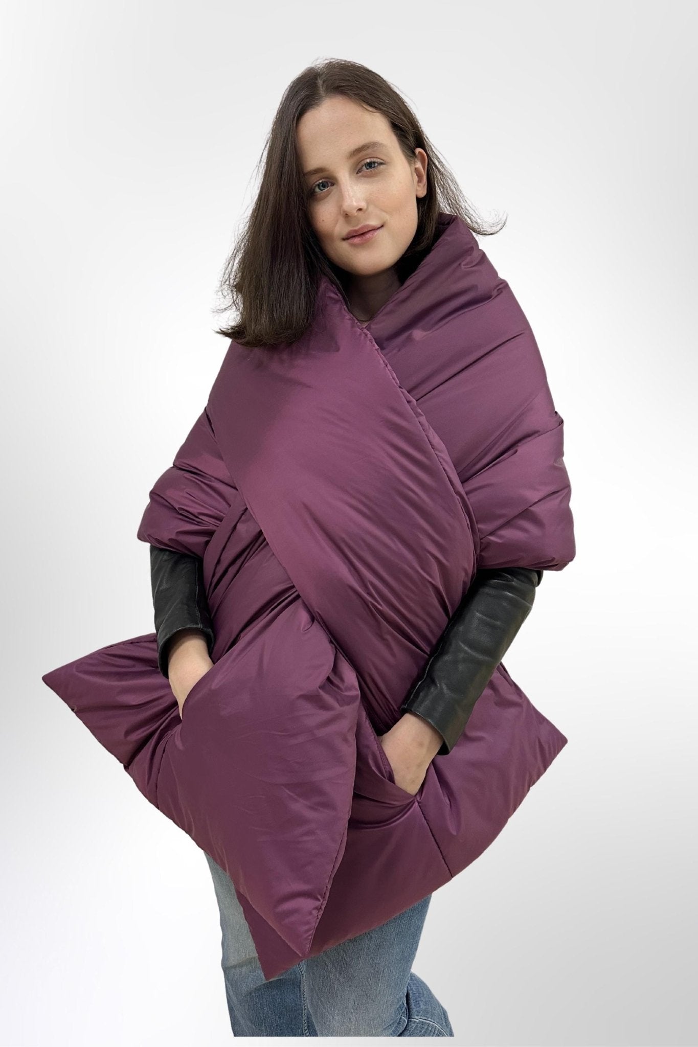 Purple Puffer Blanket Shawl Stole Around Shoulders Wrap Cape Large Scarf 20x85in With Pockets Warm Winter Christmas Gift Womens Clothing - FAVORITTI