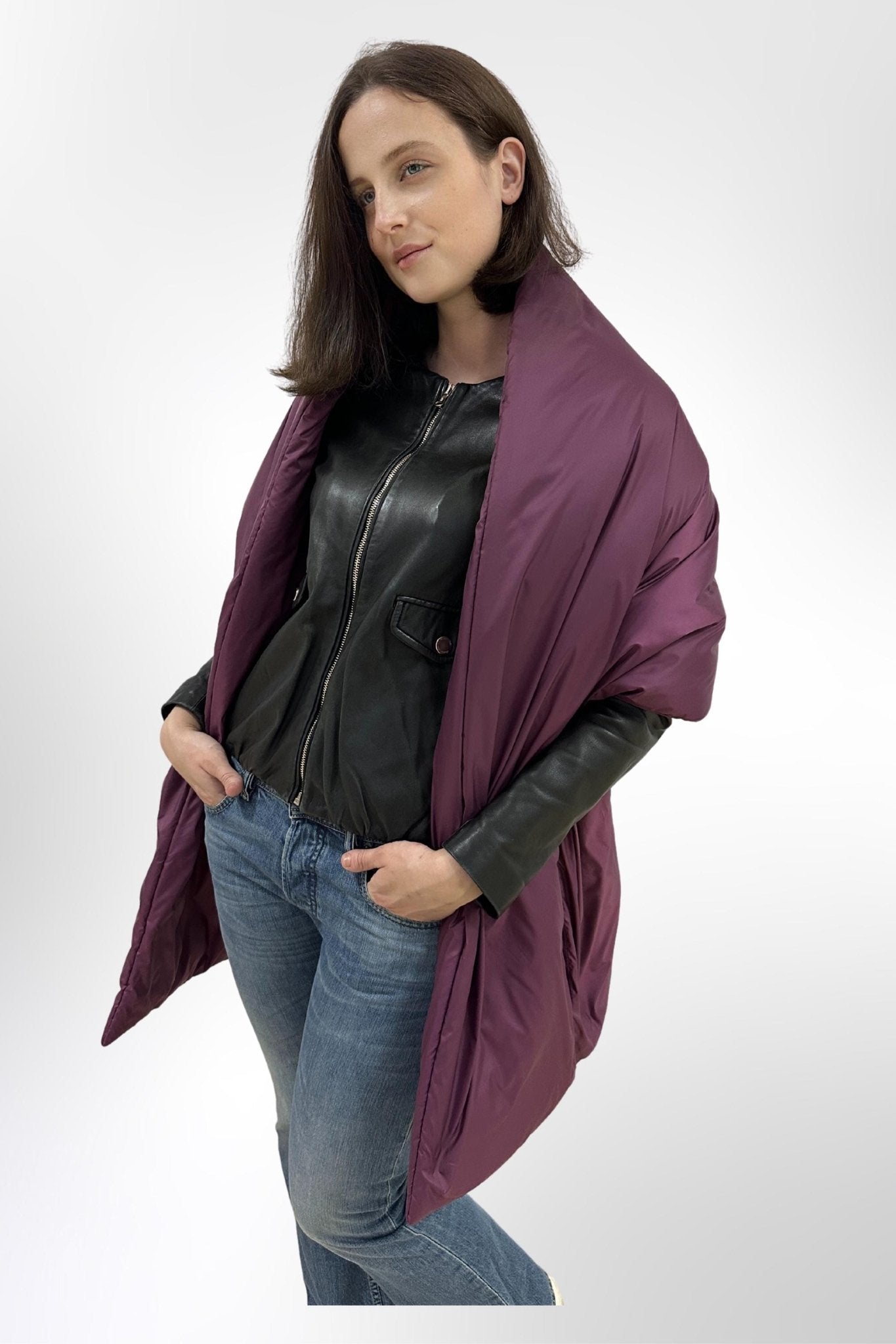 Purple Puffer Blanket Shawl Stole Around Shoulders Wrap Cape Large Scarf 20x85in With Pockets Warm Winter Christmas Gift Womens Clothing - FAVORITTI