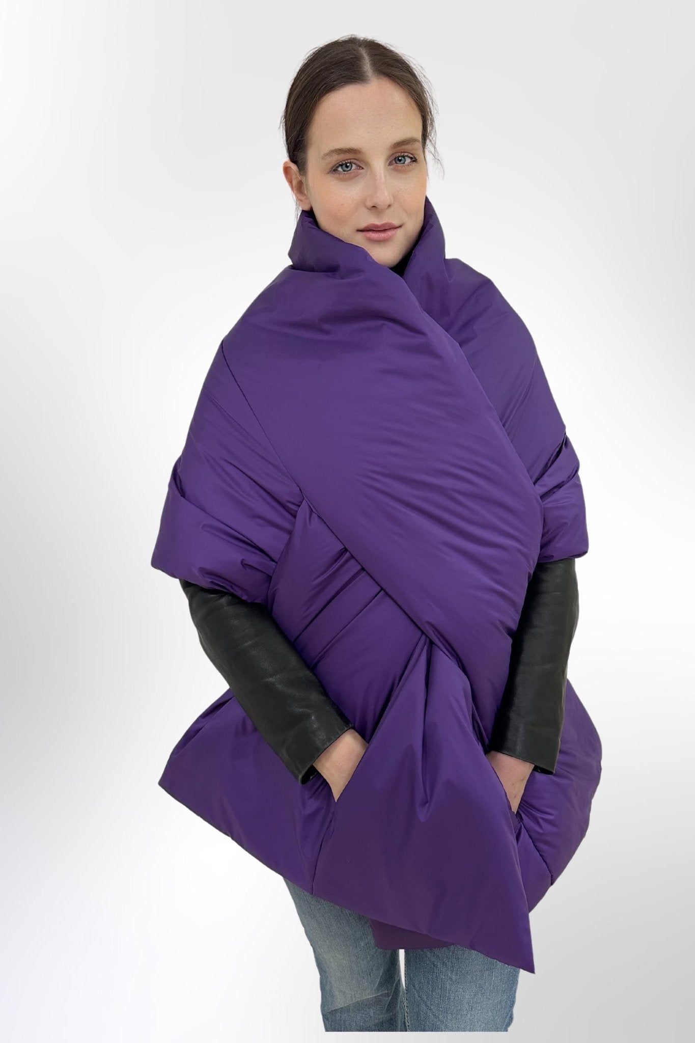 Purple Puffer Blanket Shawl Stole Around Shoulders Wrap Cape Large Scarf 20x85in With Pockets Warm Winter Christmas Gift Womens Clothing - FAVORITTI