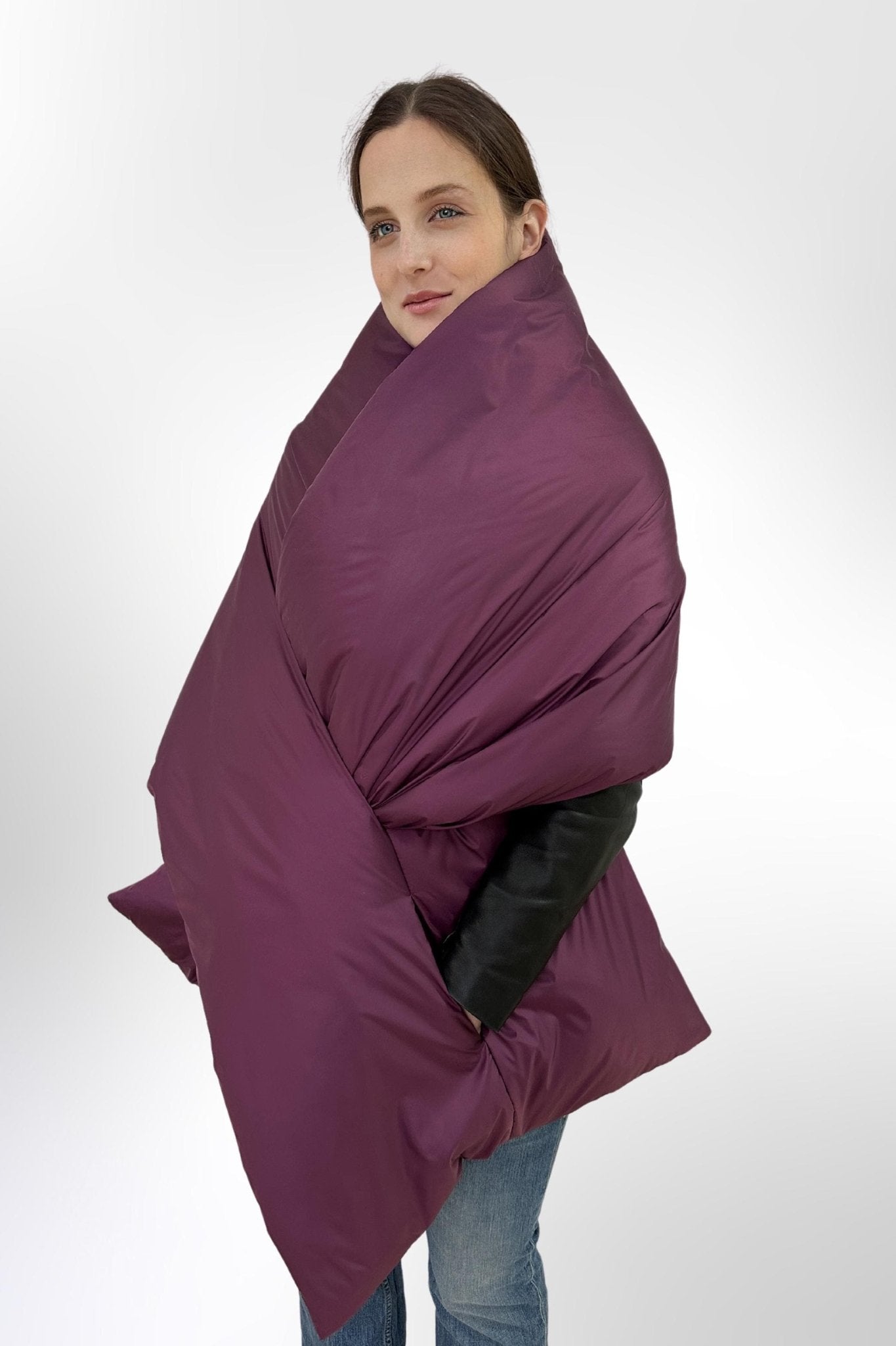 Purple Puffer Blanket Shawl Stole Around Shoulders Wrap Cape Large Scarf 20x85in With Pockets Warm Winter Christmas Gift Womens Clothing - FAVORITTI