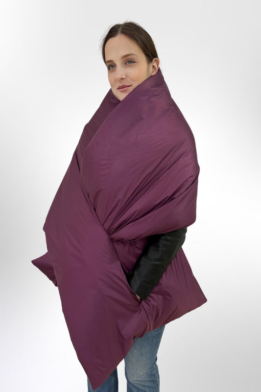 Purple Puffer Blanket Shawl Stole Around Shoulders Wrap Cape Large Scarf 20x85in With Pockets Warm Winter Christmas Gift Womens Clothing - FAVORITTI