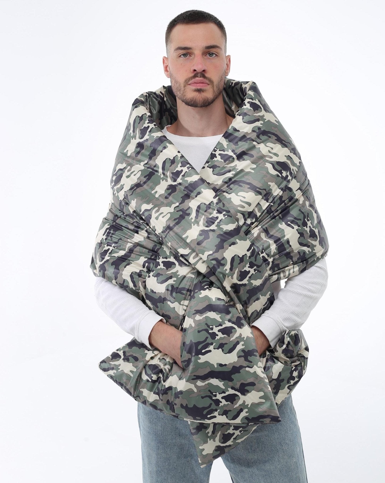 Unisex Puffer Large Scarf 20x85in with 2 pockets Outdoor Blanket Shawl Cape Around Shoulders Wrap Warm Winter Gift More Colors - FAVORITTI