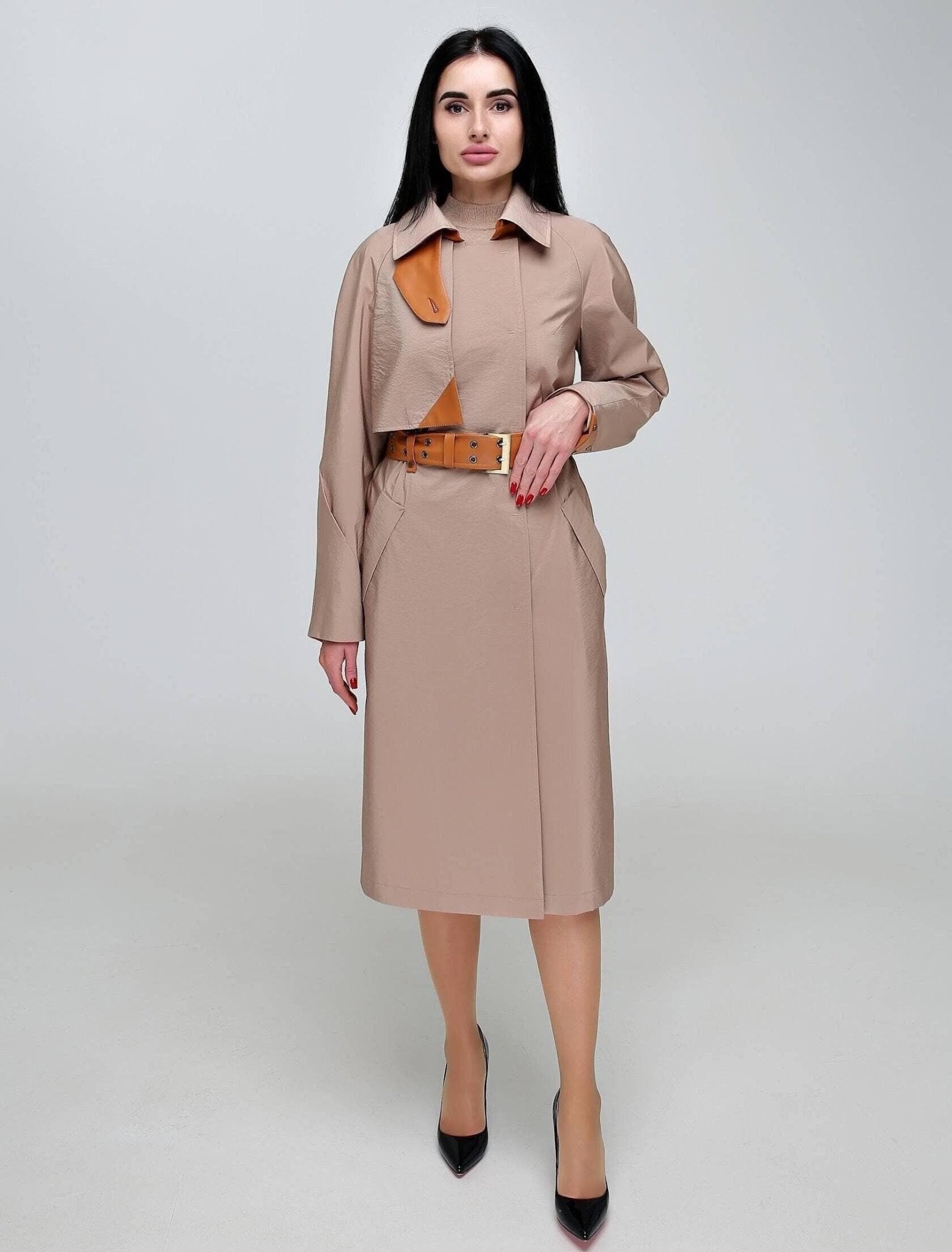 Vintage Style Women's Retro Trench Raincoat for Fall Spring Плащ В - 1295 МФ 102032 Тон 68 - FAVORITTI