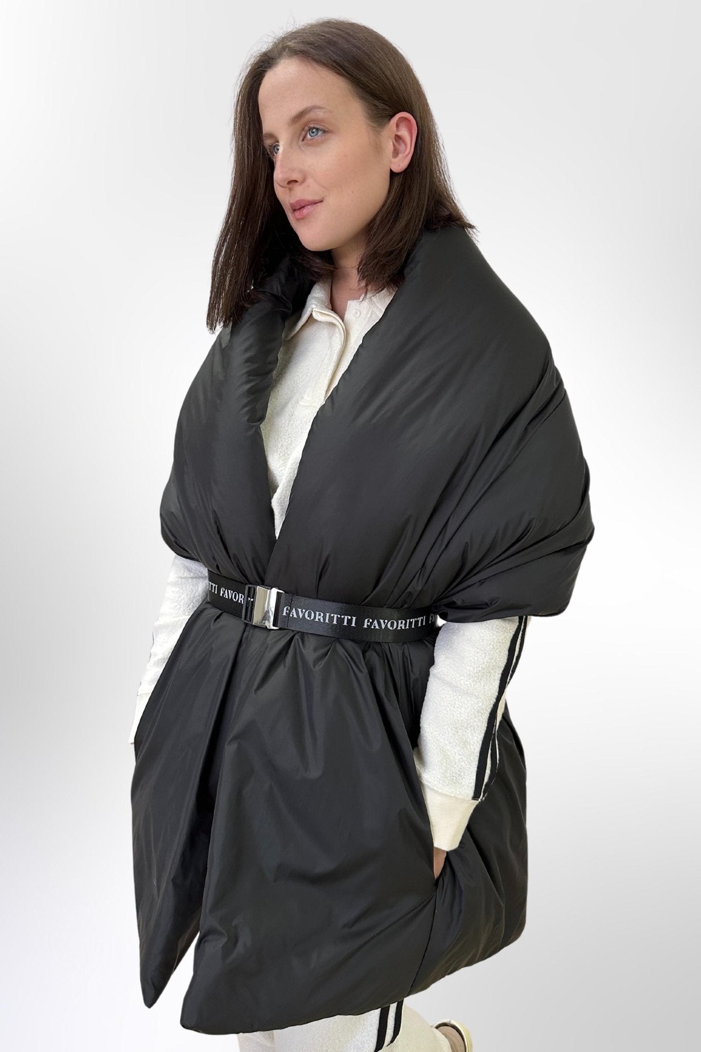Women's Puffer Blanket Shawl Cape with Removable Belt Warm Gift Womens Clothing - FAVORITTI