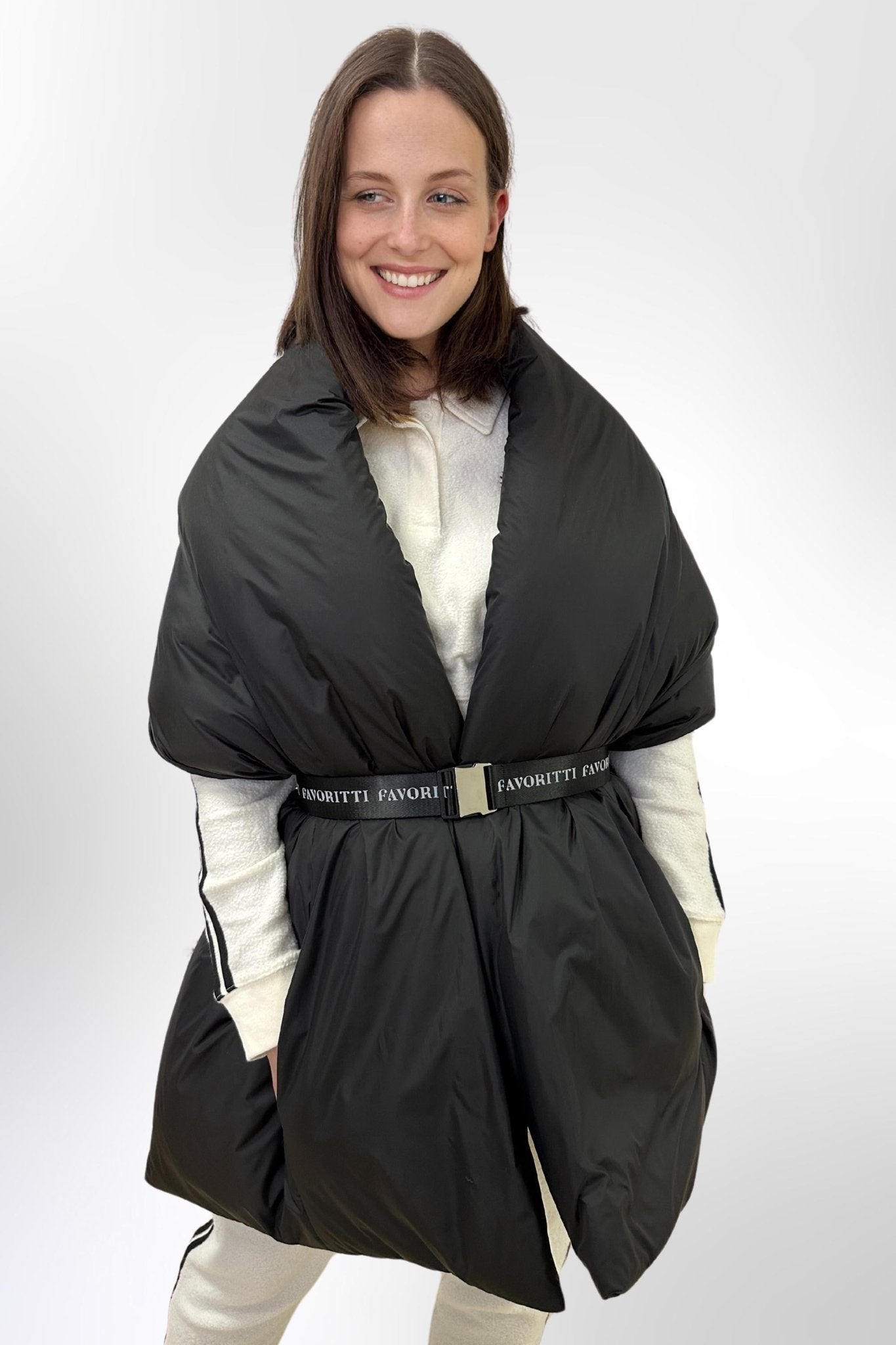 Women's Puffer Blanket Shawl Cape with Removable Belt Warm Gift Womens Clothing - FAVORITTI