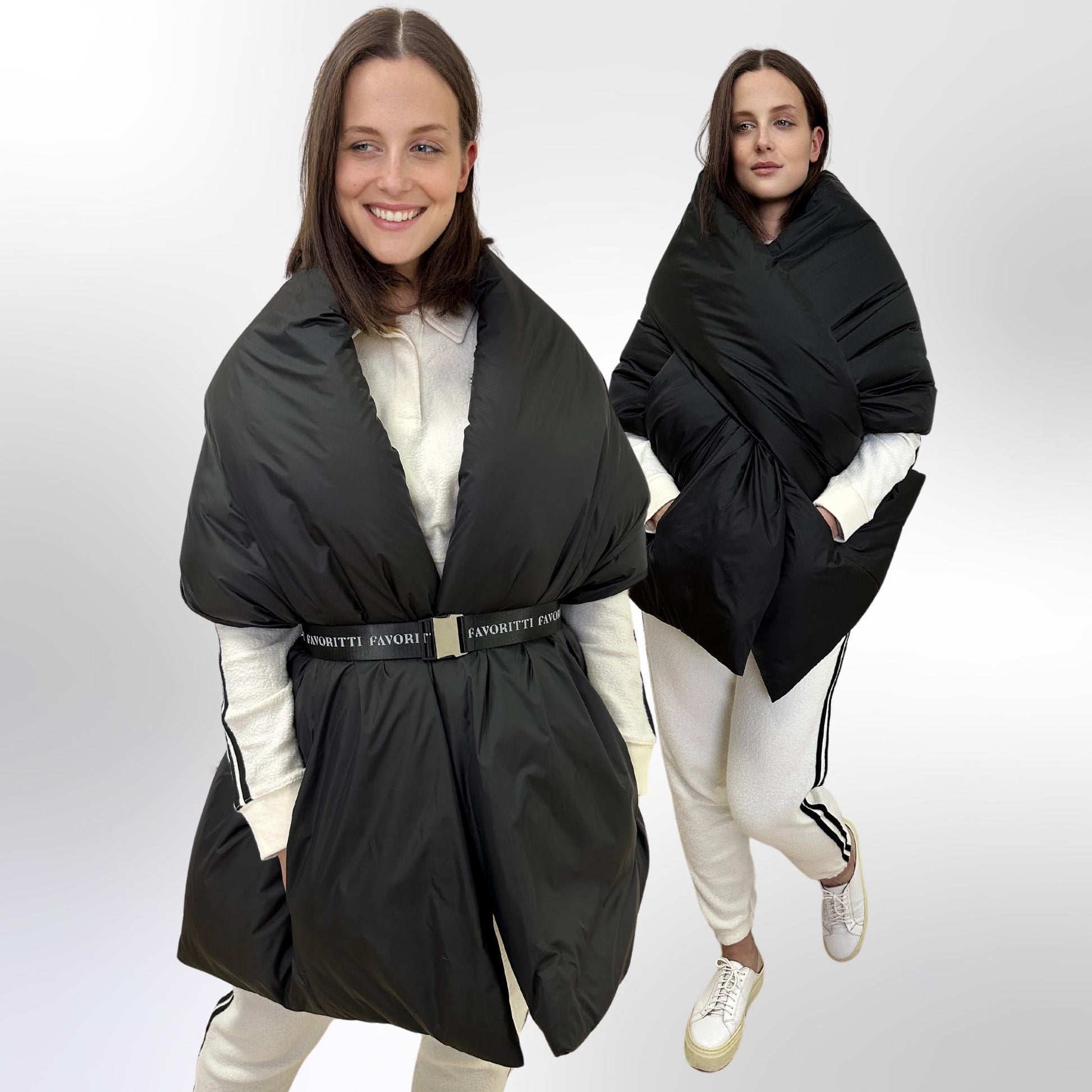 Women's Puffer Blanket Shawl Cape with Removable Belt Warm Gift Womens Clothing - FAVORITTI