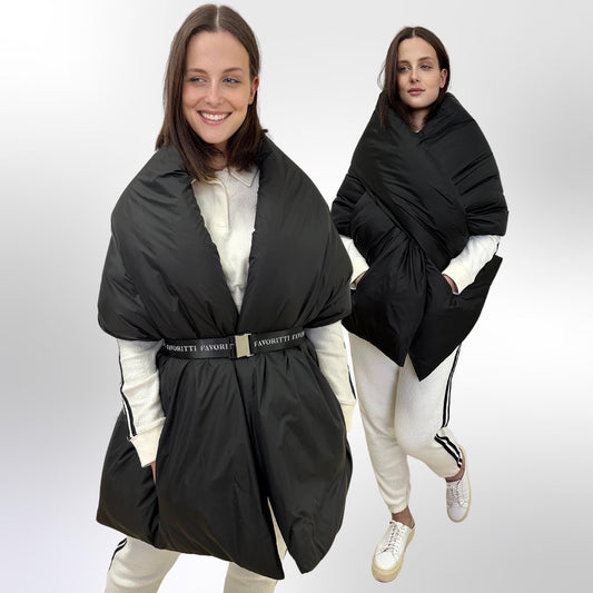 Women's Puffer Blanket Shawl Cape with Removable Belt Warm Gift Womens Clothing - FAVORITTI