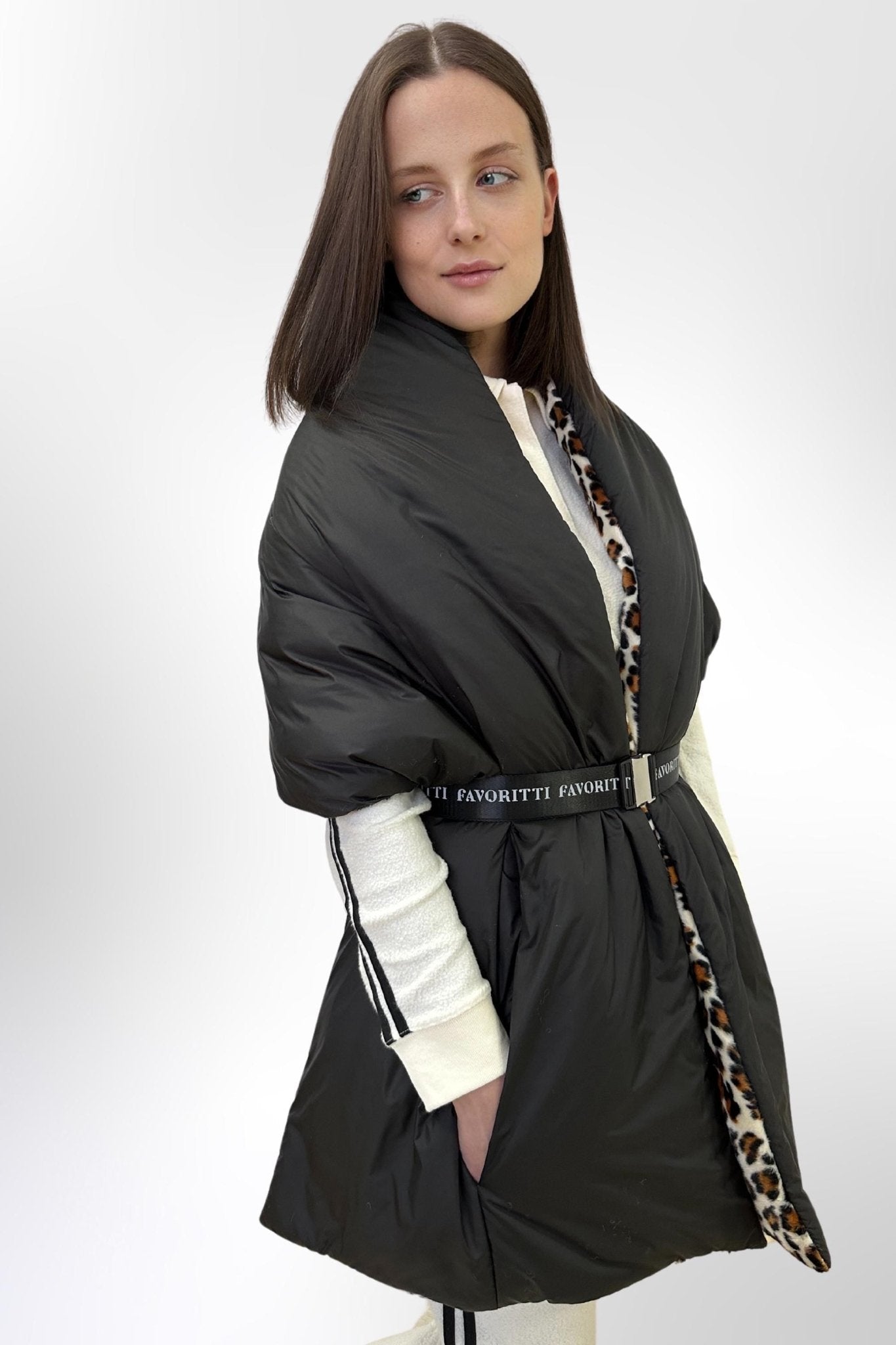 Women's Reversible Puffer Blanket Shawl Cape 20x85in with Removable Belt Warm Winter Gift Womens Clothing - FAVORITTI