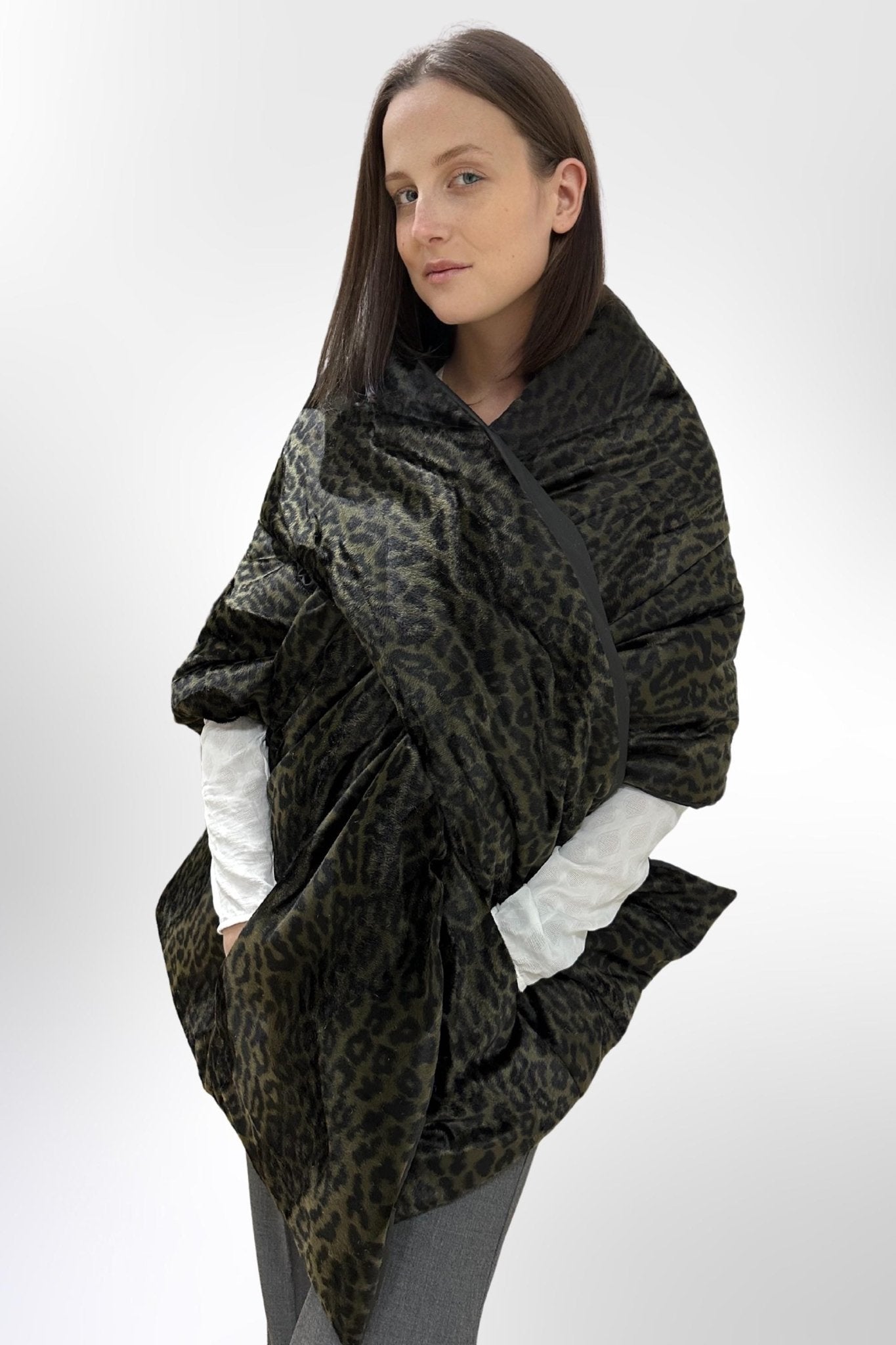 Women's Reversible Puffer Blanket Shawl Cape 20x85in with Removable Belt Warm Winter Gift Womens Clothing - FAVORITTI