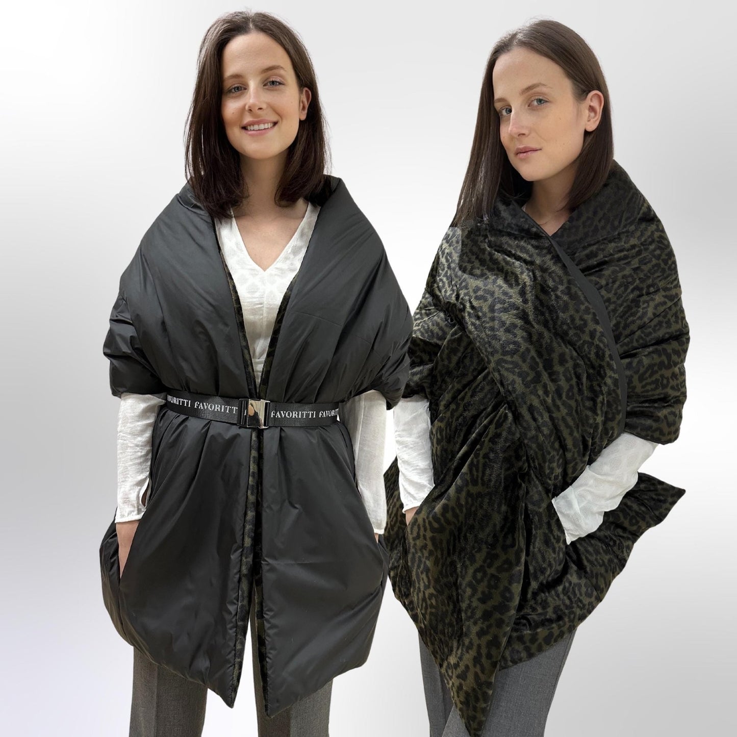 Women's Reversible Puffer Blanket Shawl Cape 20x85in with Removable Belt Warm Winter Gift Womens Clothing - FAVORITTI