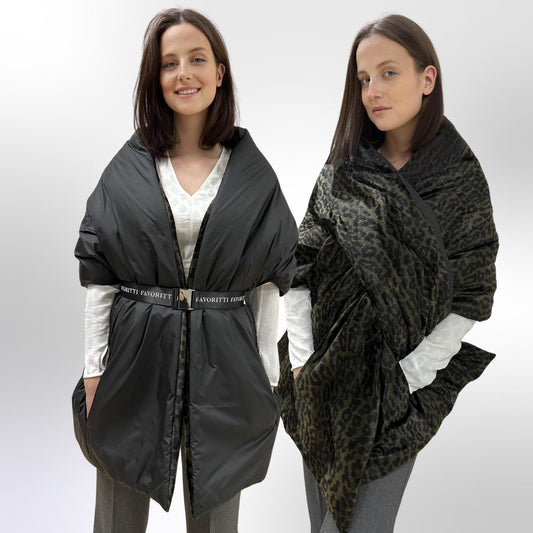 Women's Reversible Puffer Blanket Shawl Cape 20x85in with Removable Belt Warm Winter Gift Womens Clothing - FAVORITTI