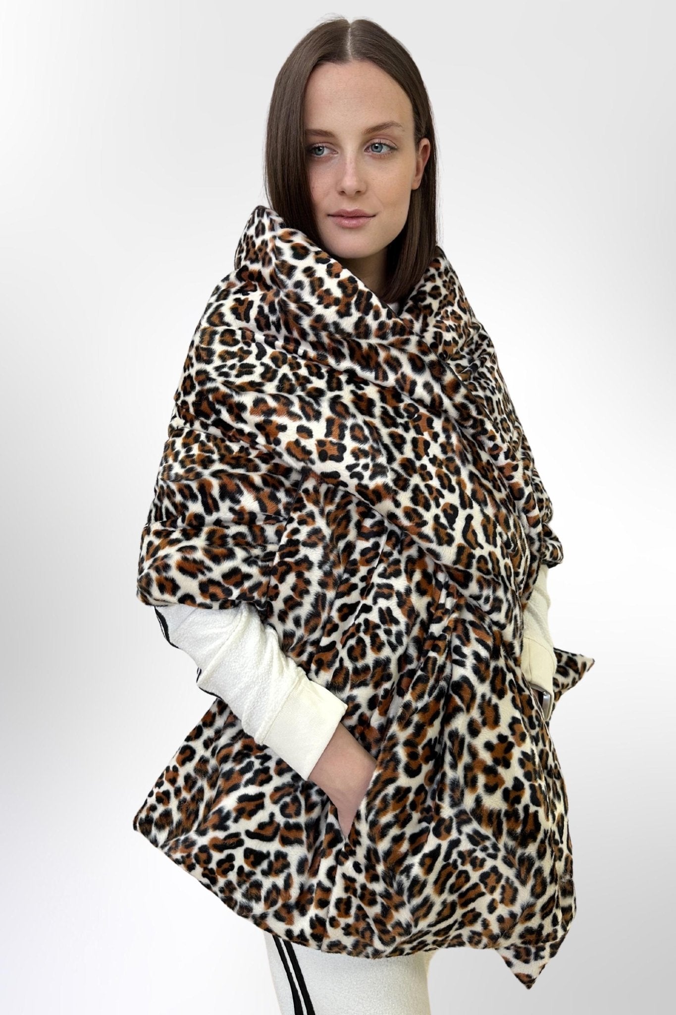 Women's Reversible Puffer Blanket Shawl Cape 20x85in with Removable Belt Warm Winter Gift Womens Clothing - FAVORITTI