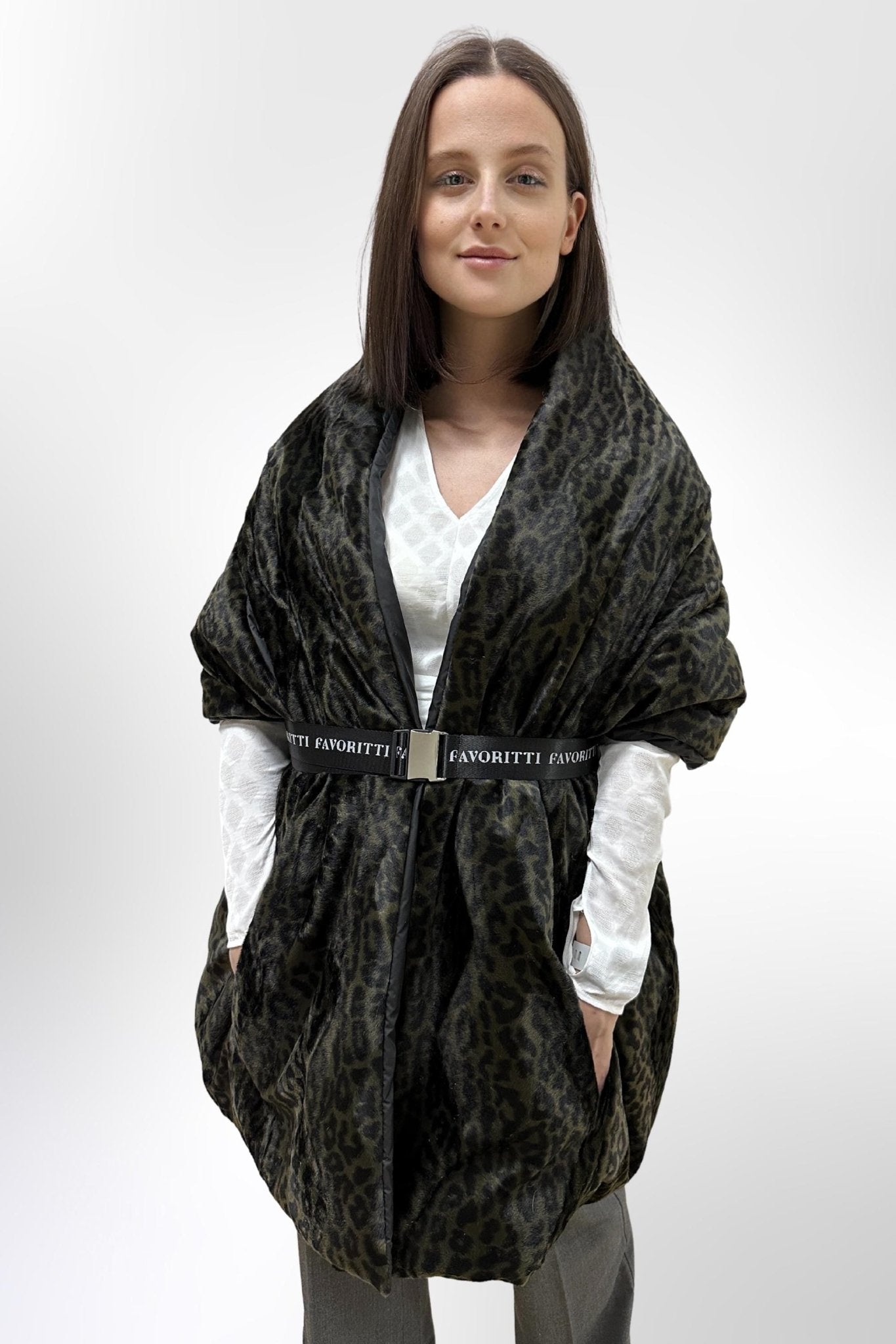 Women's Reversible Puffer Blanket Shawl Cape 20x85in with Removable Belt Warm Winter Gift Womens Clothing - FAVORITTI
