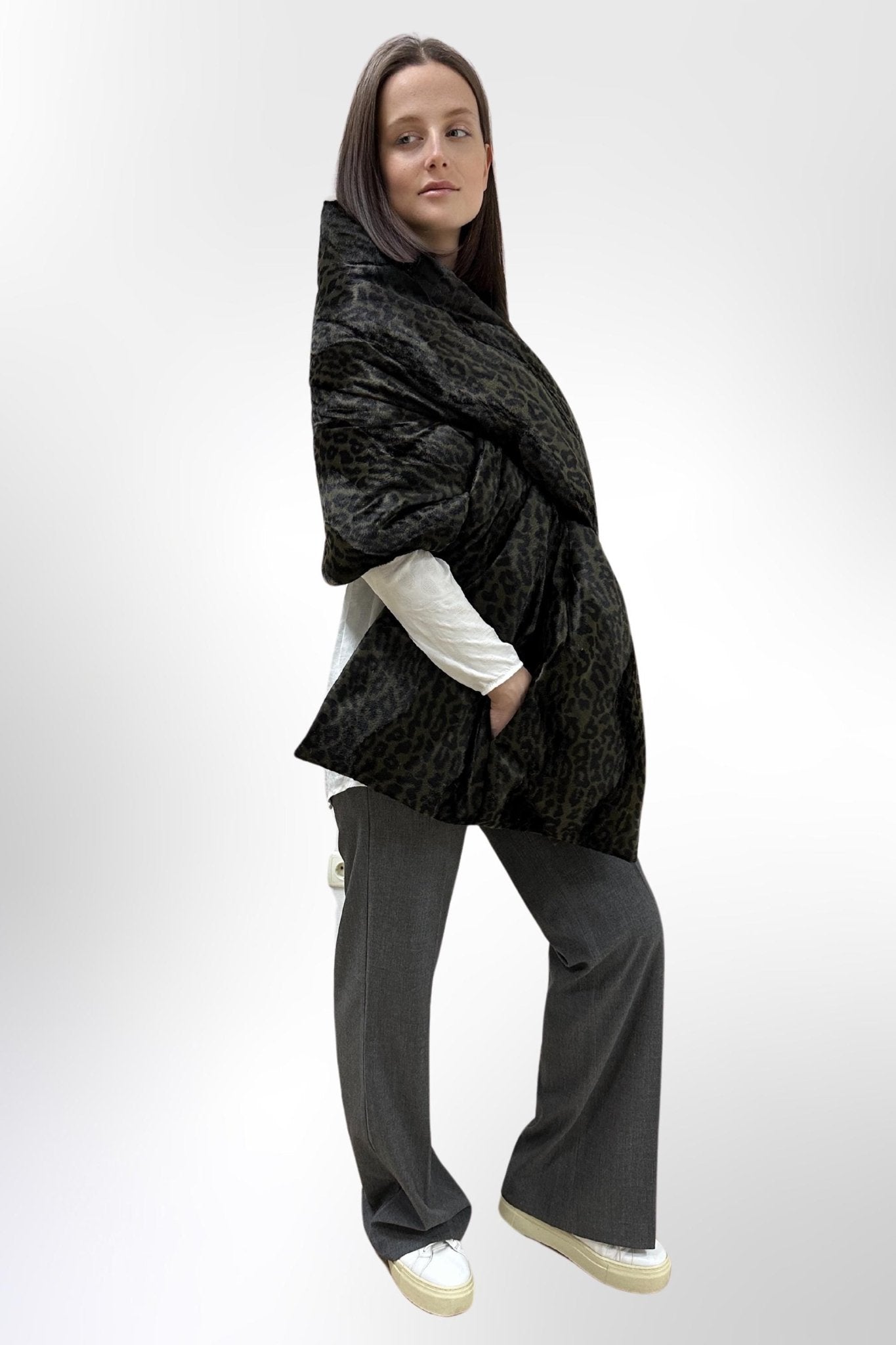 Women's Reversible Puffer Blanket Shawl Cape 20x85in with Removable Belt Warm Winter Gift Womens Clothing - FAVORITTI