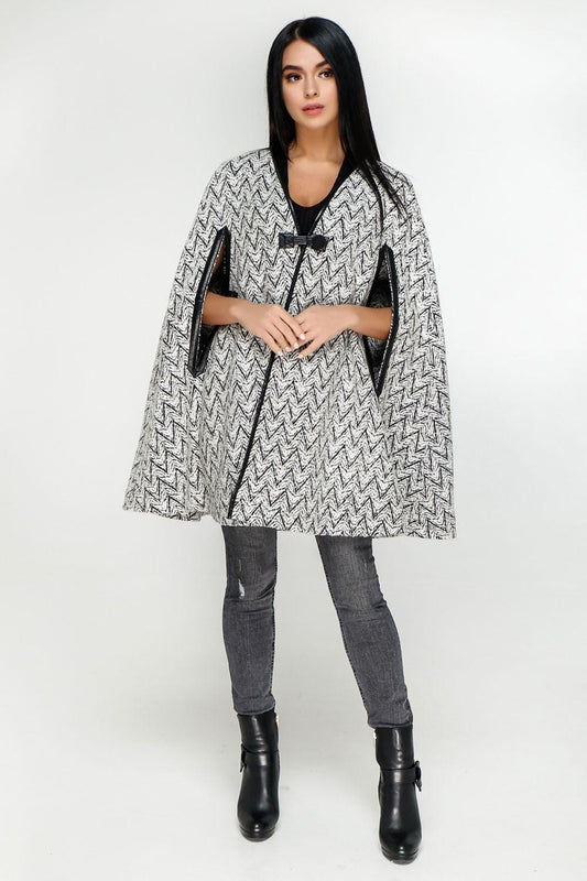 Wool Cape Women Loose Fit Cozy Stylish Oversized Coat Пончо В - 1176 AK 3074 B Тон 1 - FAVORITTI