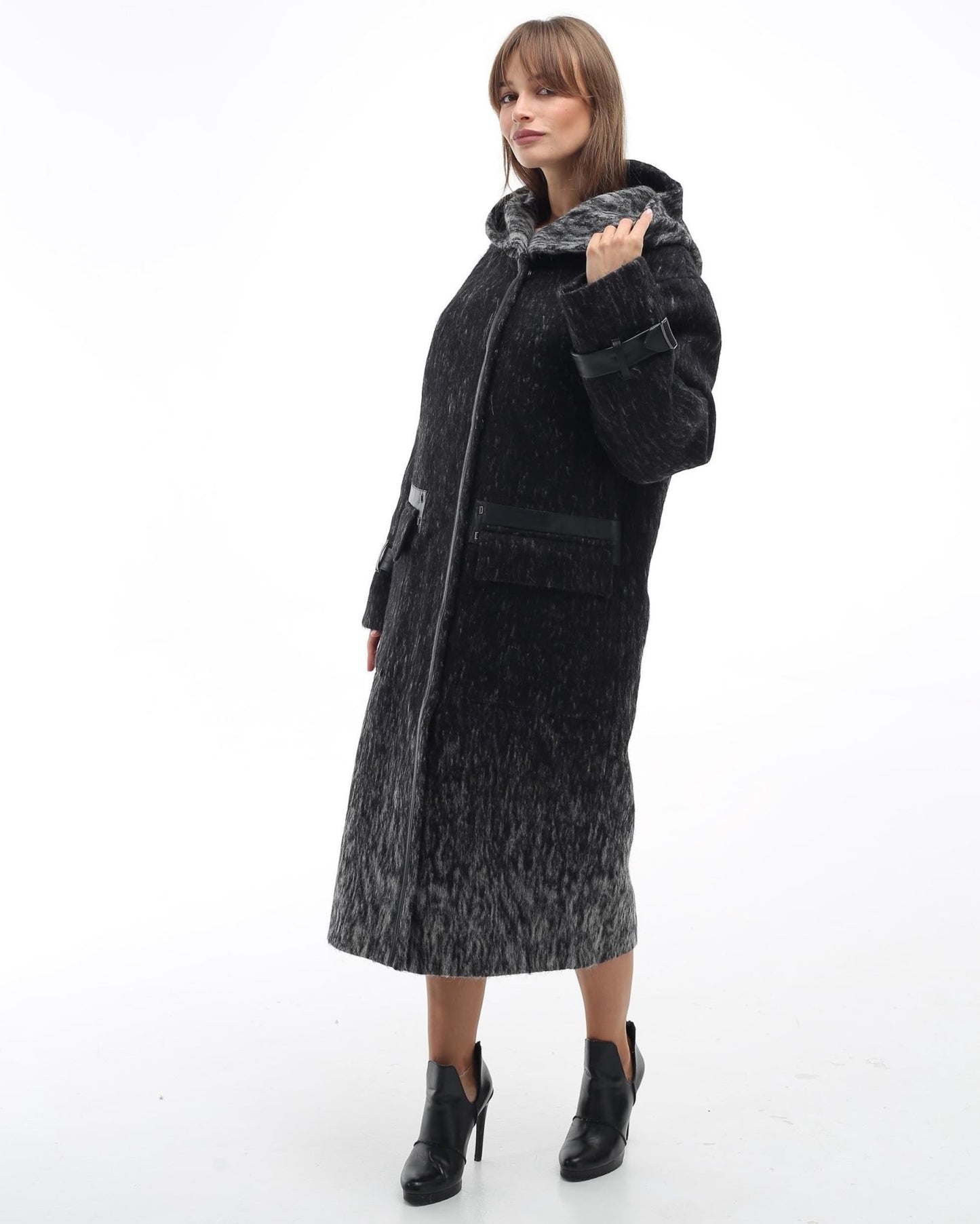 Wool Coat With Hood Patterned Textured Midi Outerwear Пальто П - 1290 Rumba 3 Тон 114 - FAVORITTI