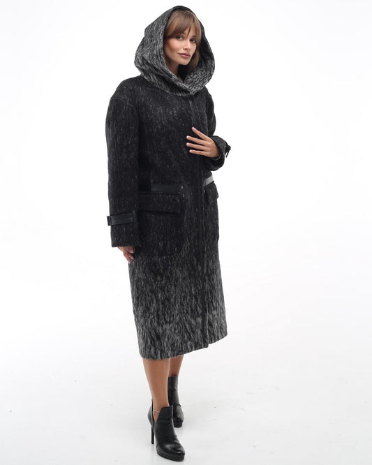 Wool Coat With Hood Patterned Textured Midi Outerwear Пальто П - 1290 Rumba 3 Тон 114 - FAVORITTI