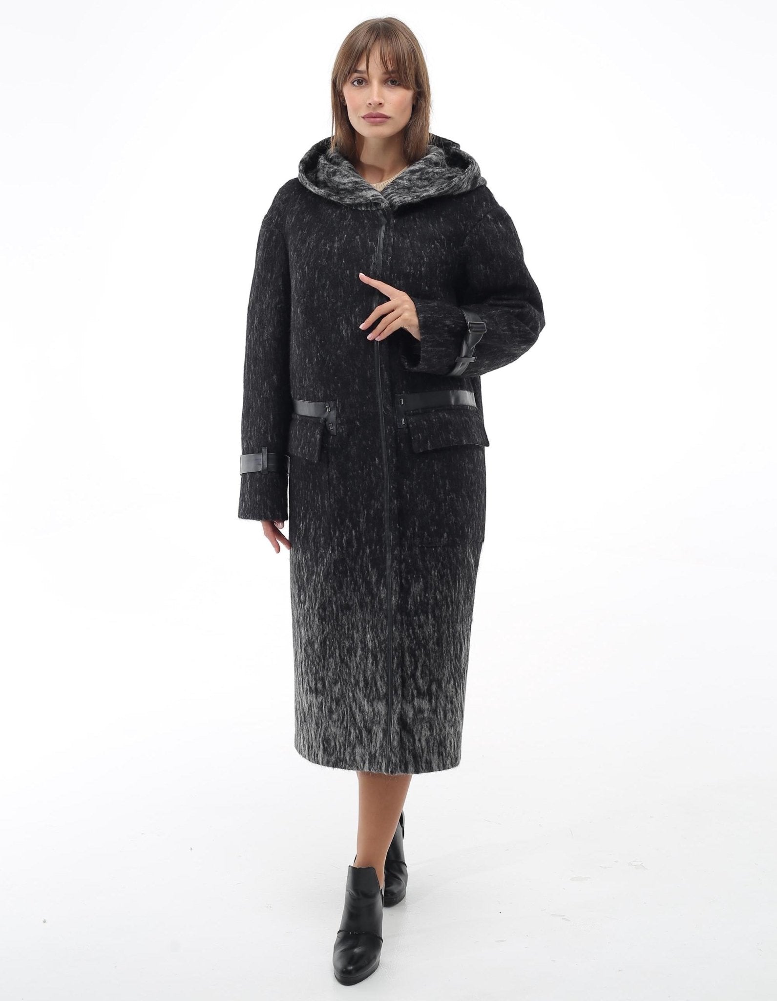 Wool Coat With Hood Patterned Textured Midi Outerwear Пальто П - 1290 Rumba 3 Тон 114 - FAVORITTI