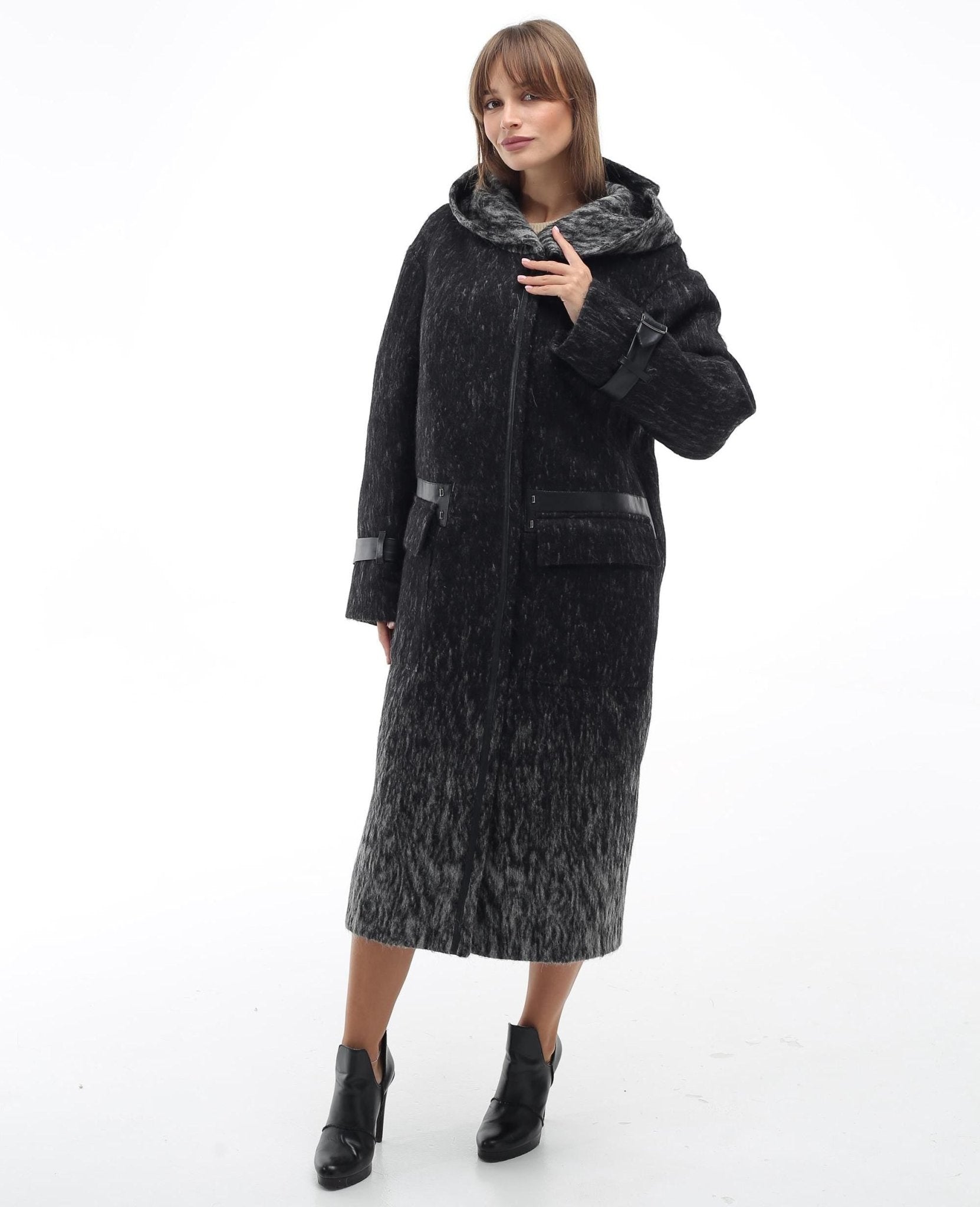 Wool Coat With Hood Patterned Textured Midi Outerwear Пальто П - 1290 Rumba 3 Тон 114 - FAVORITTI