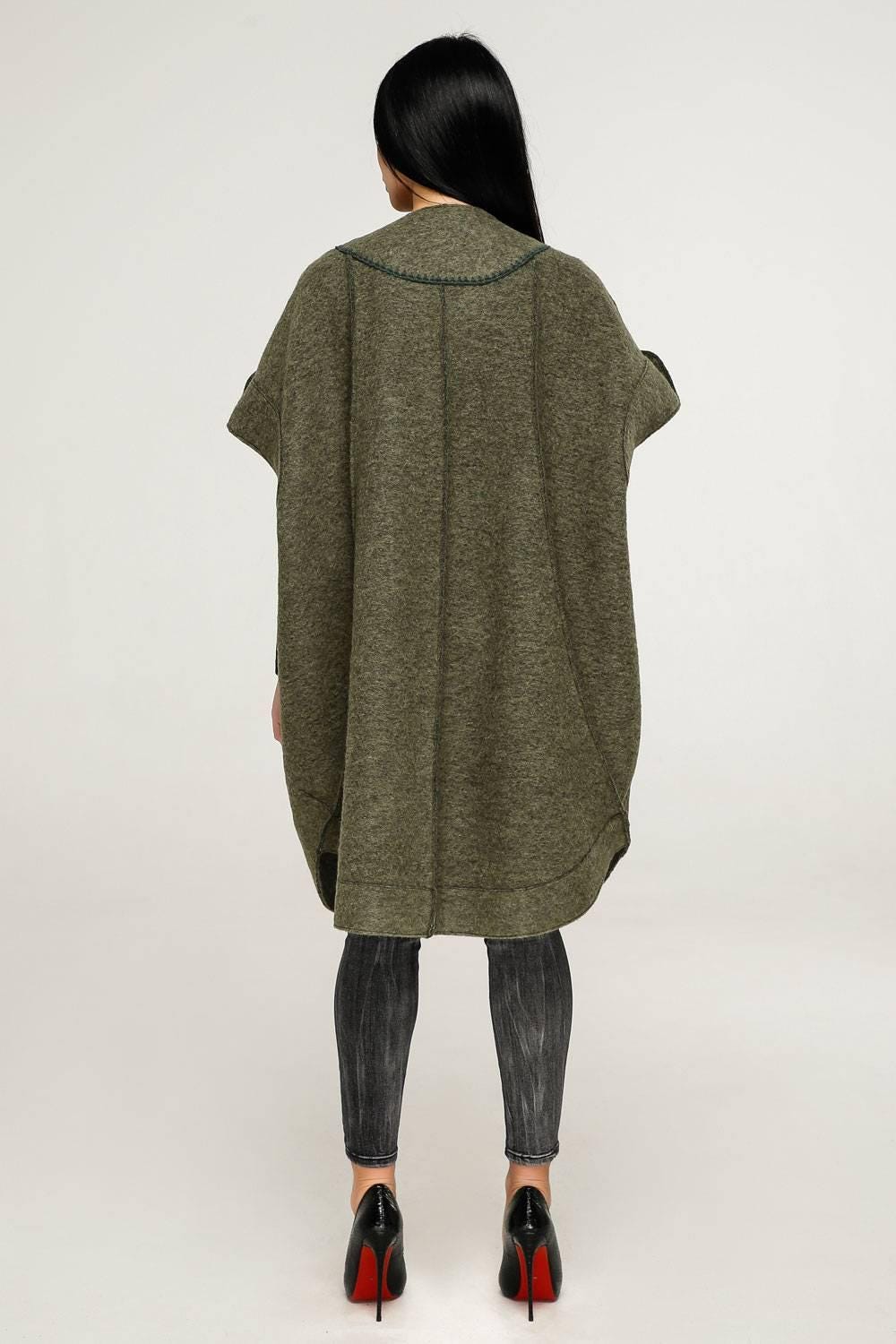 Wool Poncho Women Loose Fit Mid - Length Oversized Coat One Size Пончо В - 1185 Cost Тон 82 - FAVORITTI