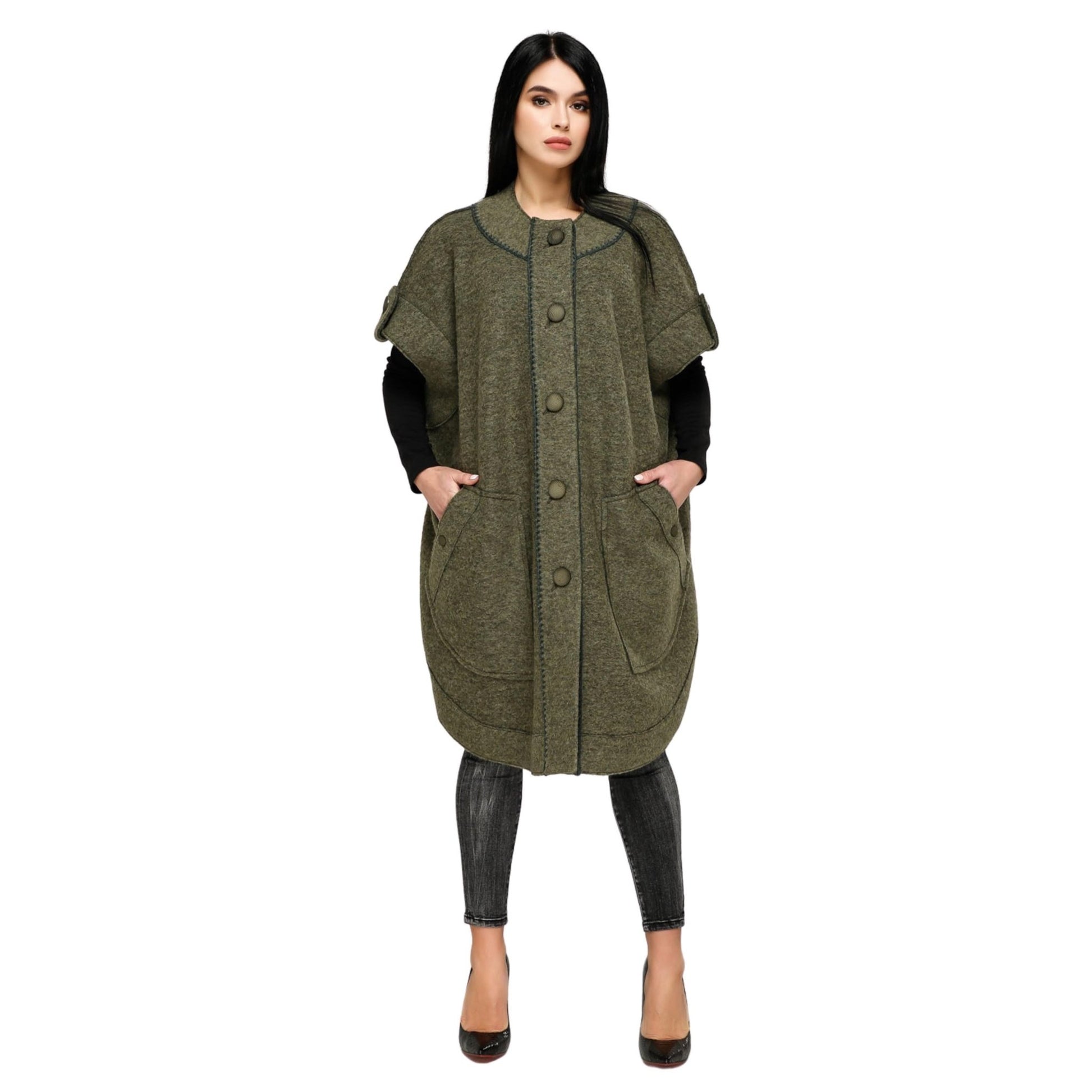 Wool Poncho Women Loose Fit Mid - Length Oversized Coat One Size Пончо В - 1185 Cost Тон 82 - FAVORITTI