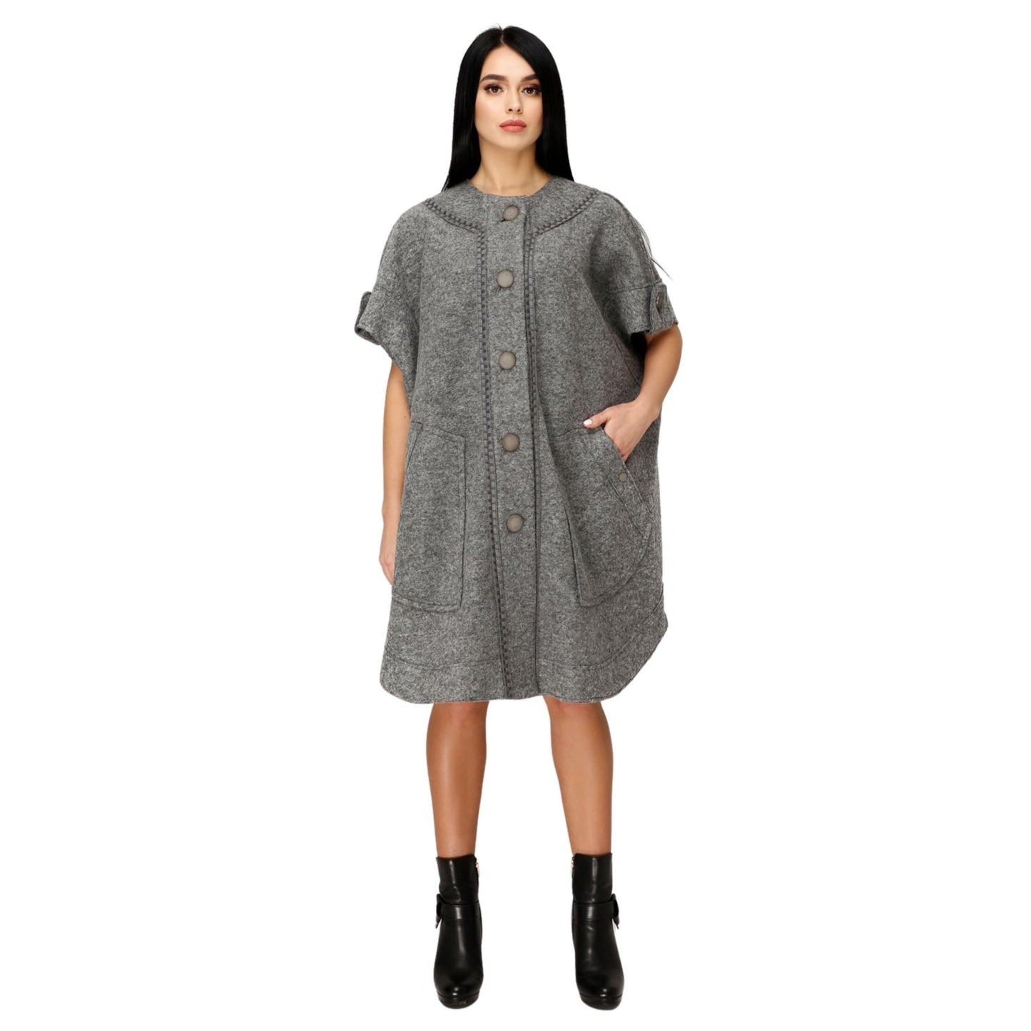 Wool Poncho Women Loose Fit Mid - Length Oversized Coat Пончо One Size В - 1185 Cost Тон 10 - FAVORITTI
